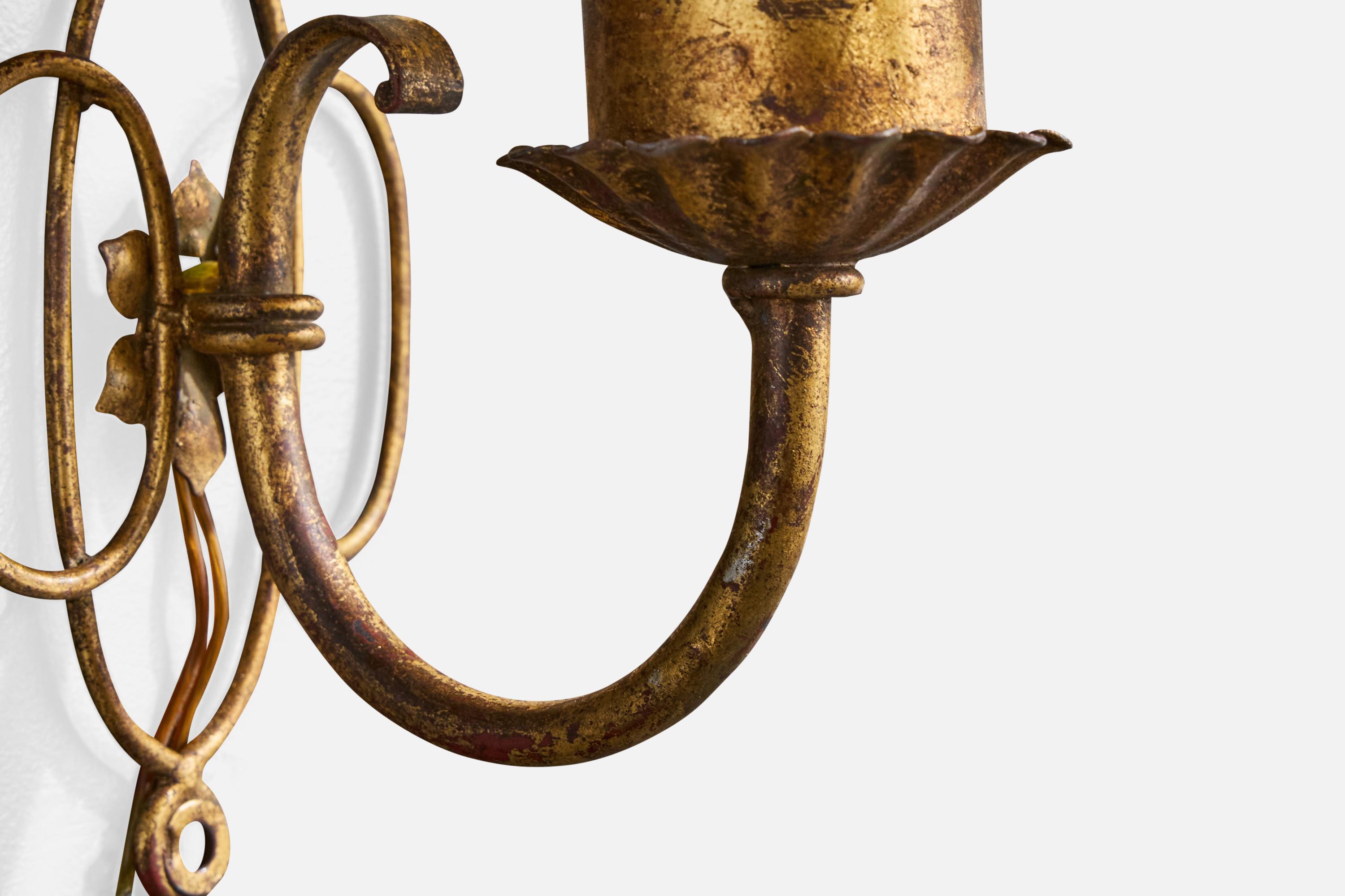 Französischer Designer, Wall Lights, Messing, Stoff, Frankreich, 1940er Jahre im Angebot 3