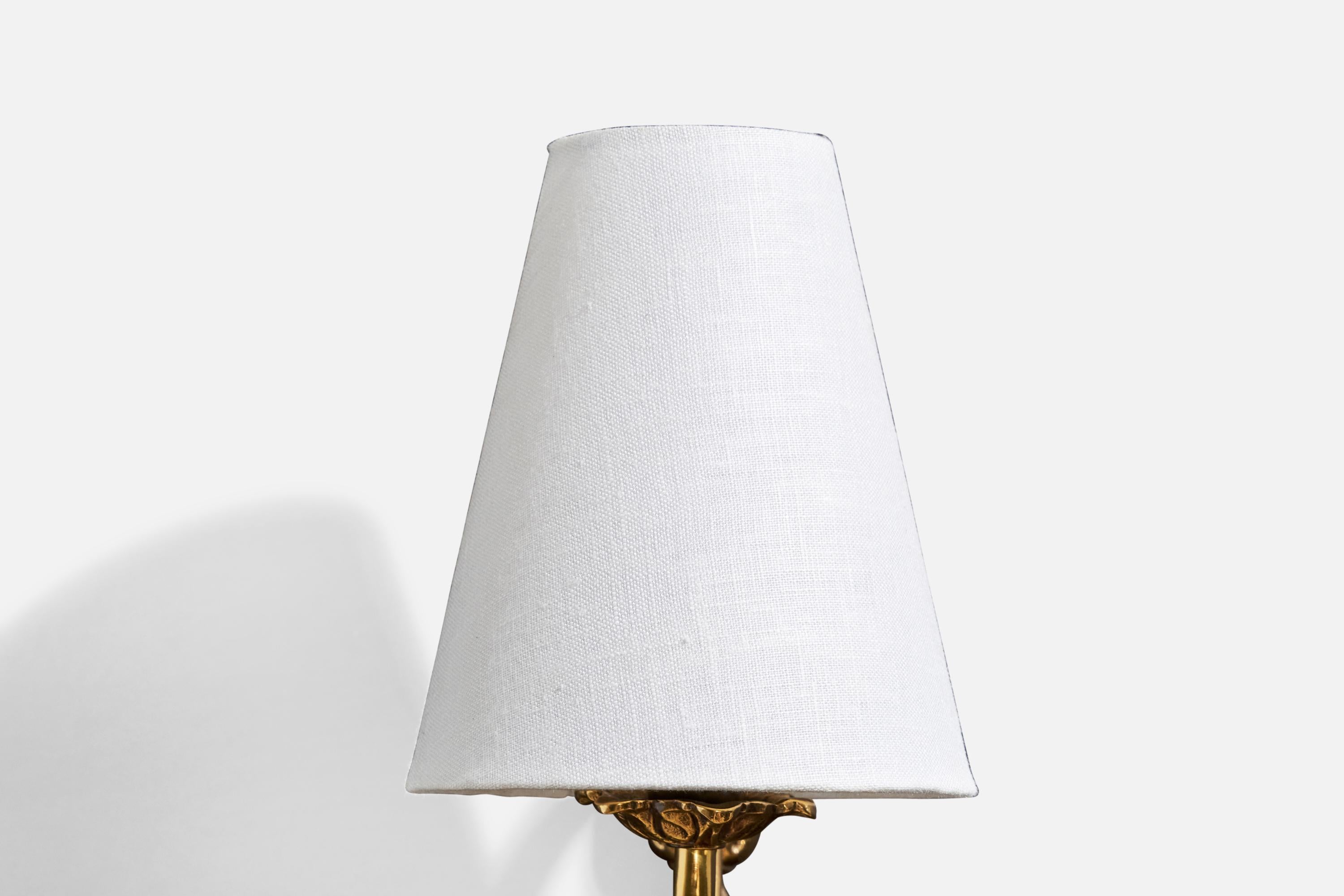 French Designer, Wall Lights, Brass, Fabric, France, 1940s 5