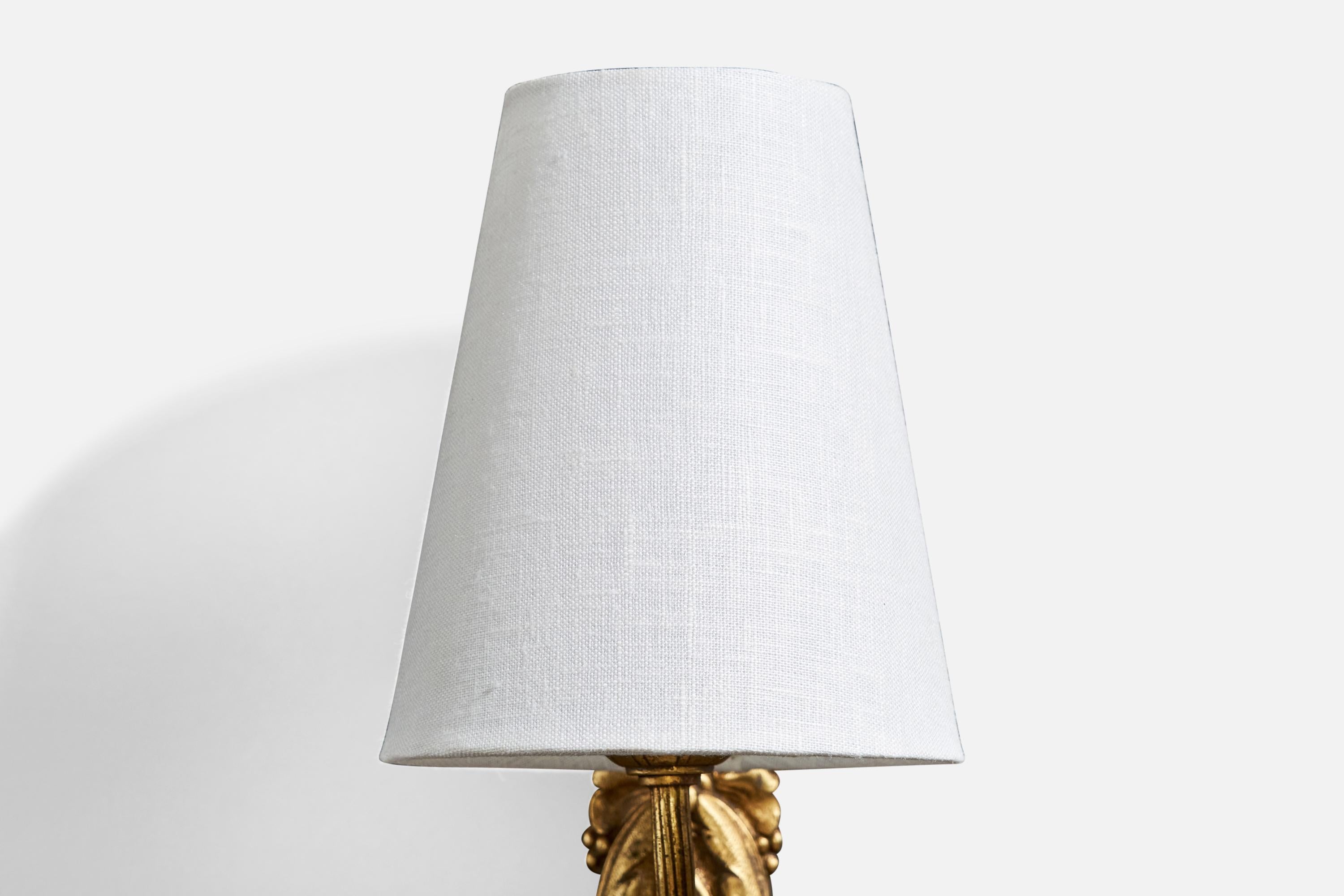French Designer, Wall Lights, Brass, Fabric, France, 1940s For Sale 5