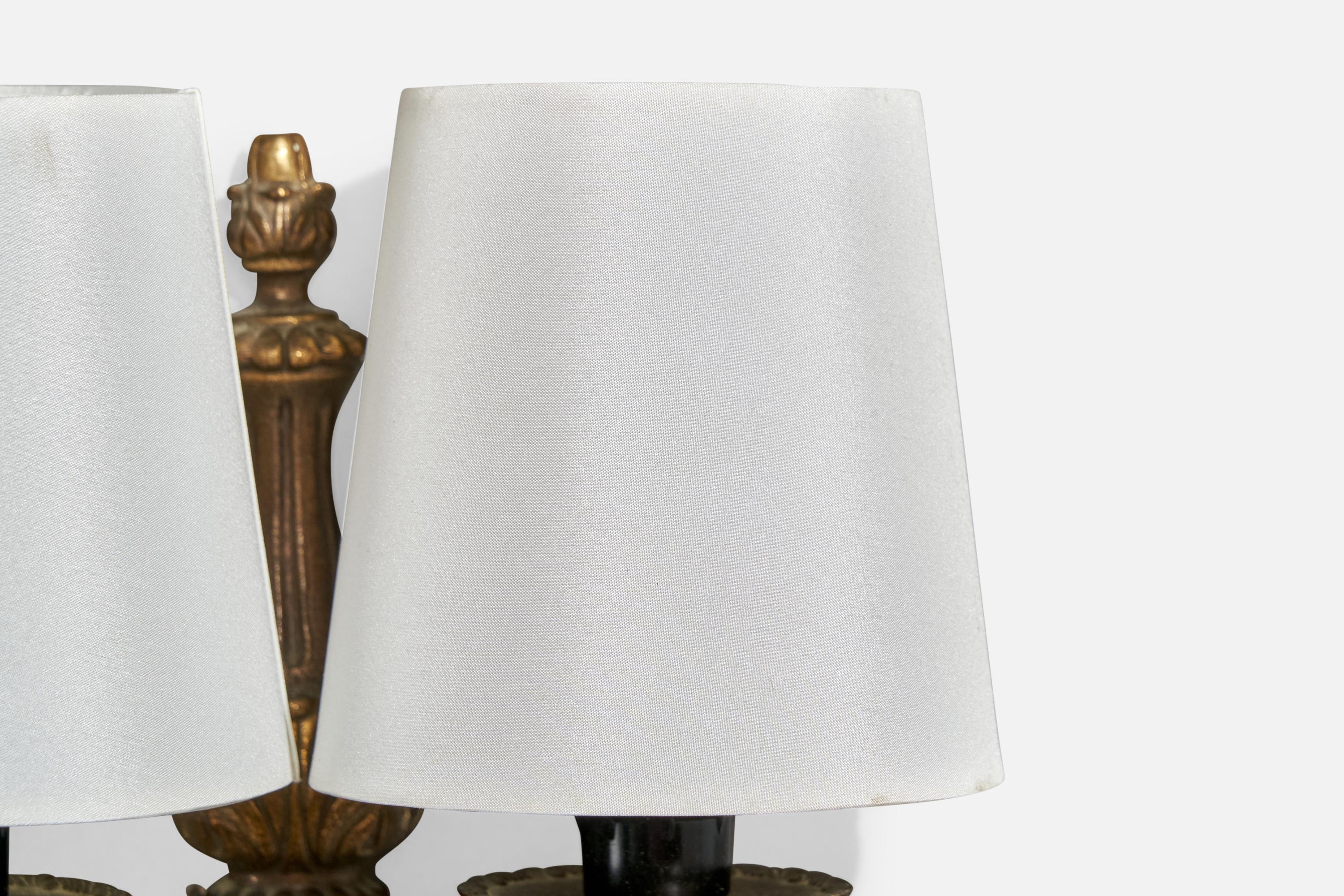 Designer francese, lampade da parete, ottone, tessuto, Francia, anni '1940 in vendita 3