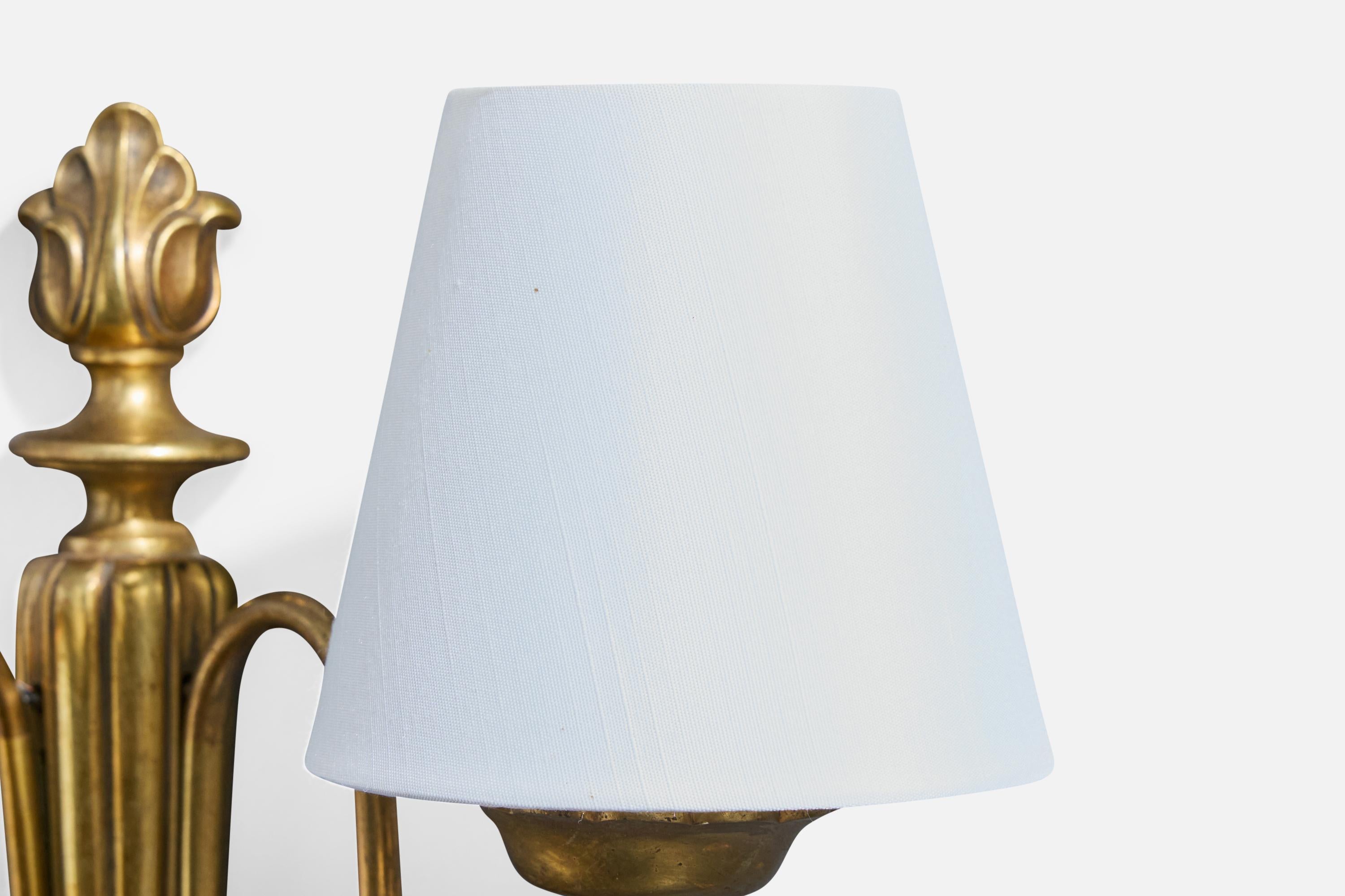 Designer francese, lampade da parete, ottone, tessuto, Francia, anni '1940 in vendita 2