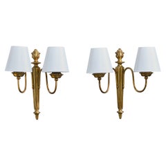 Designer francese, lampade da parete, ottone, tessuto, Francia, anni '1940