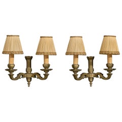 French Designer, Wall Lights, Brass, Fabric, France, 1940s