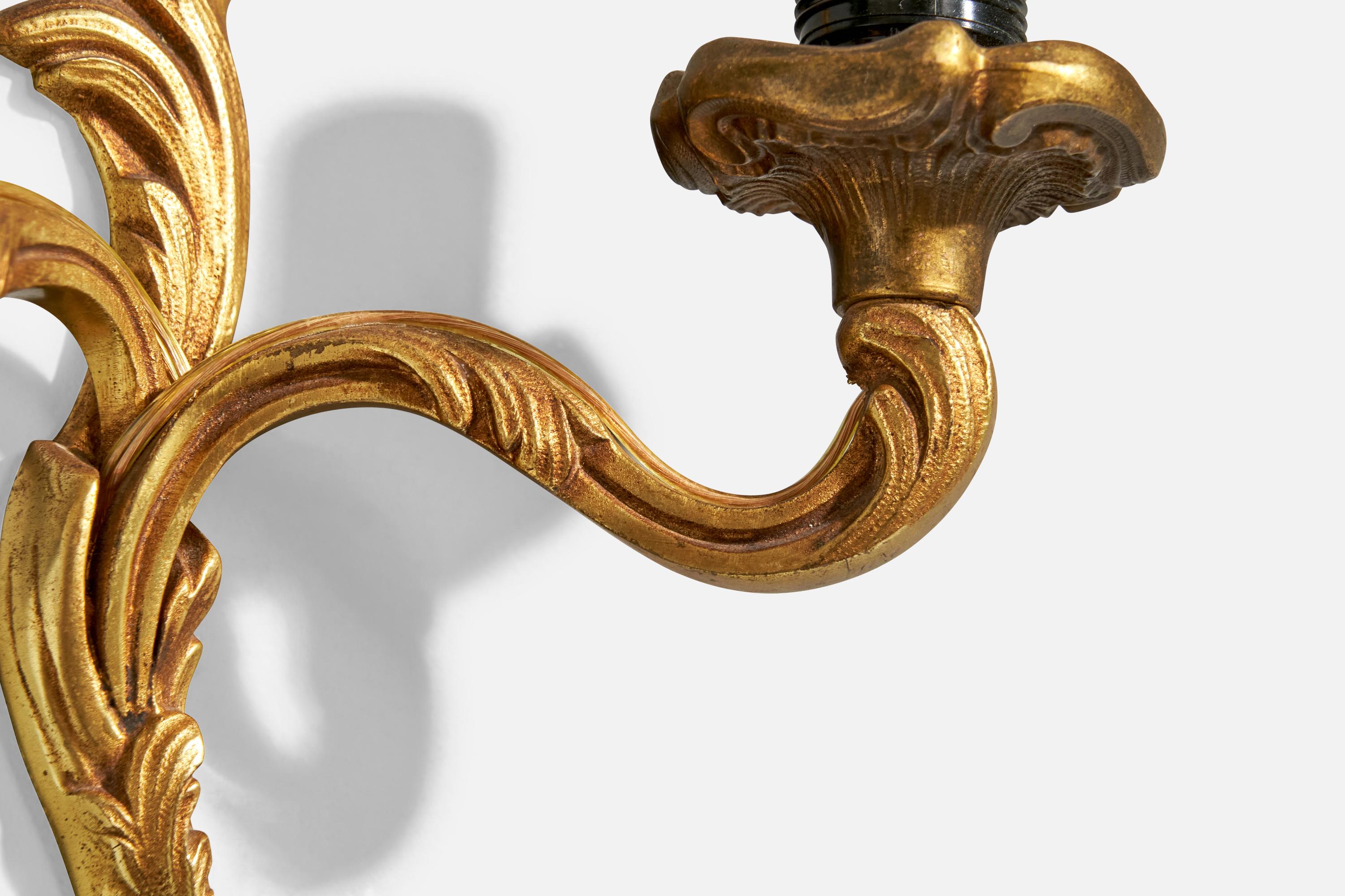 French Designer, Wall Lights, Brass, Fabric, France, 1950s For Sale 6