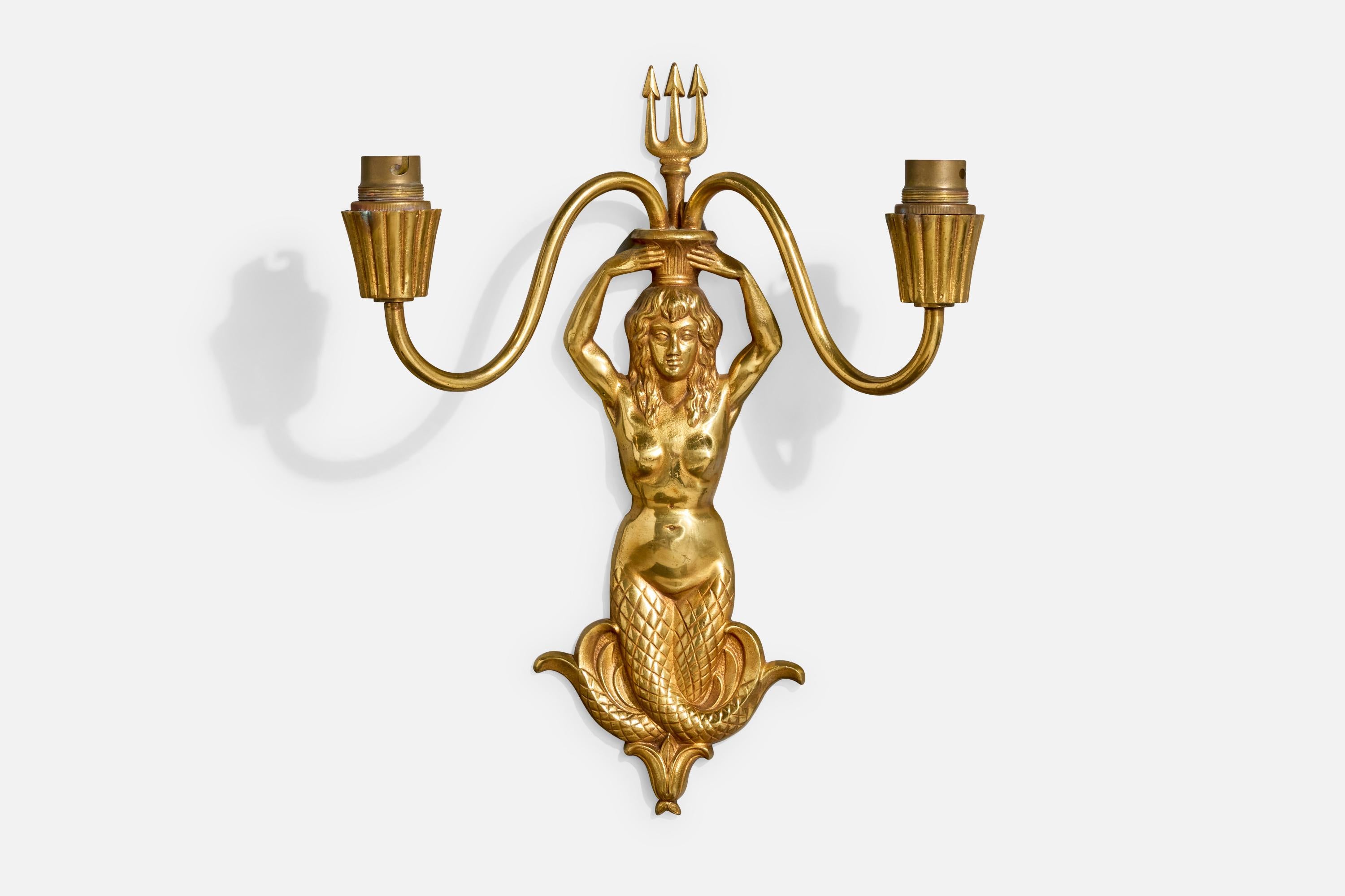 French Designer, Wall Lights, Brass, Fabric, France, 1950s For Sale 6