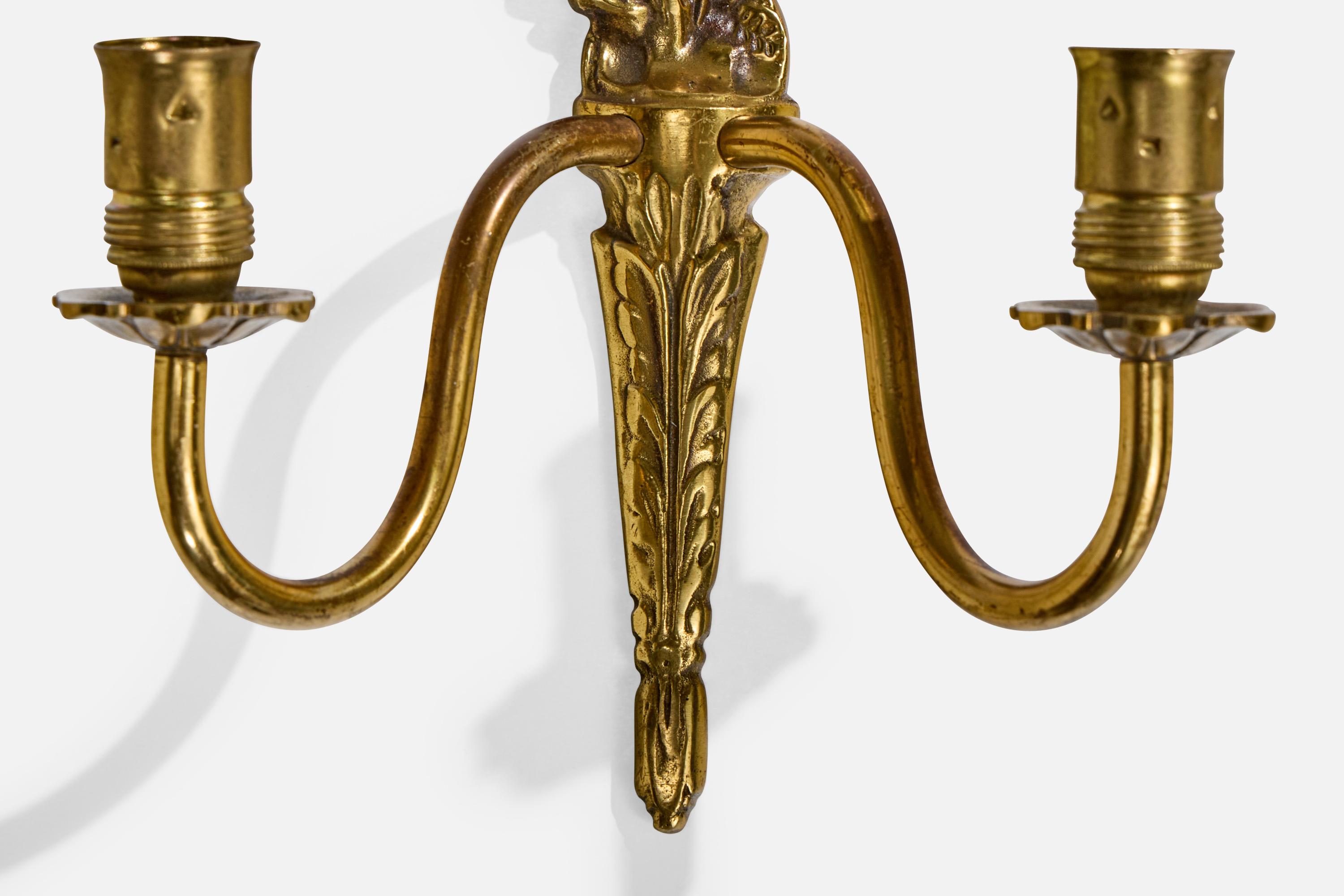 Designer francese, lampade da parete, ottone, tessuto, Francia, anni '1950 in vendita 3