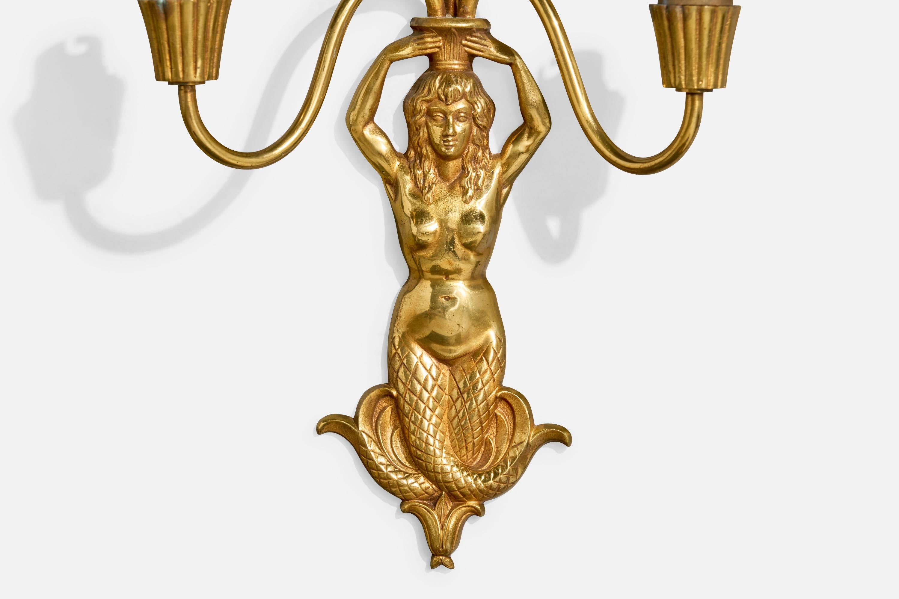 French Designer, Wall Lights, Brass, Fabric, France, 1950s For Sale 7