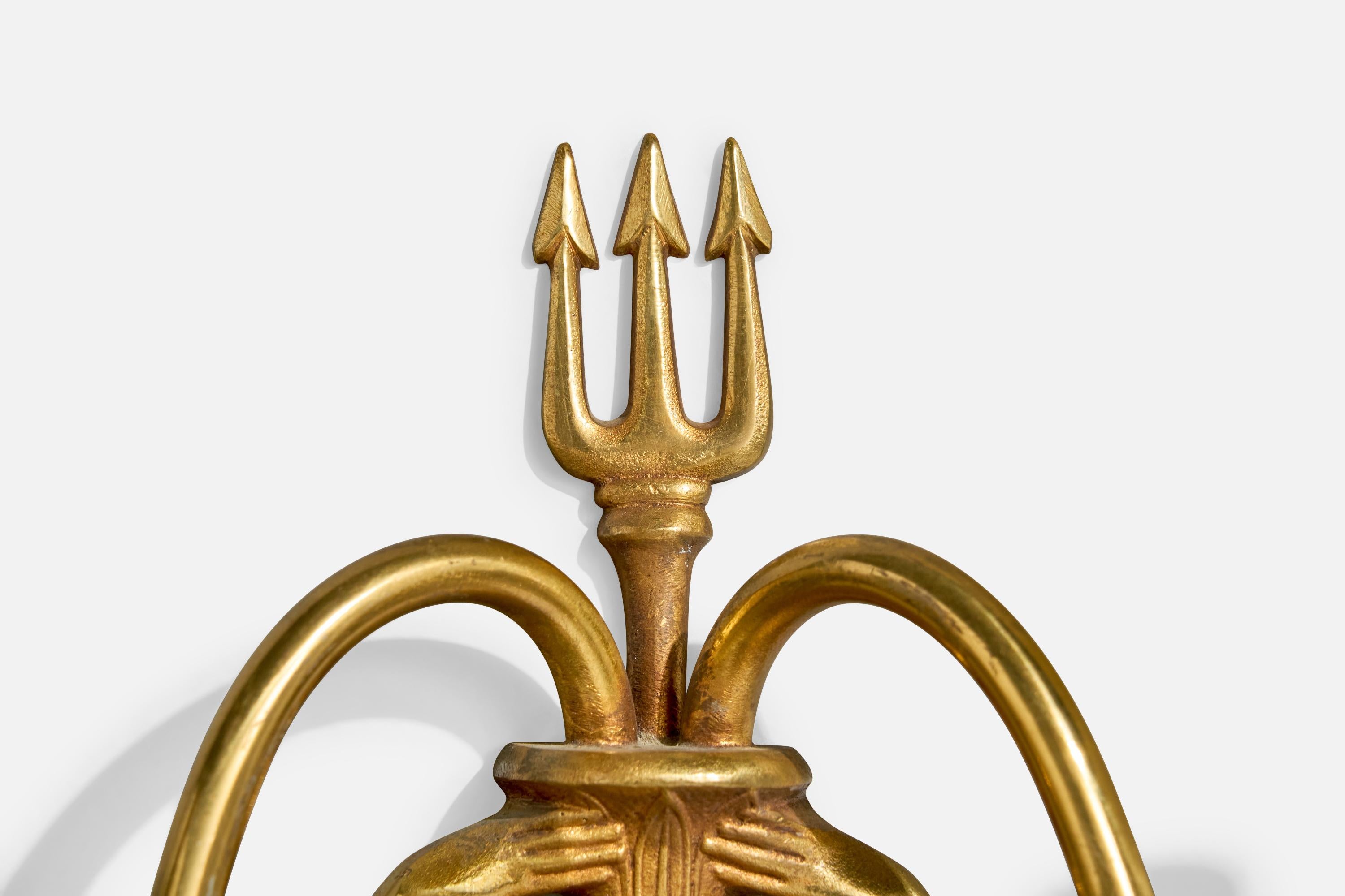 French Designer, Wall Lights, Brass, Fabric, France, 1950s For Sale 9