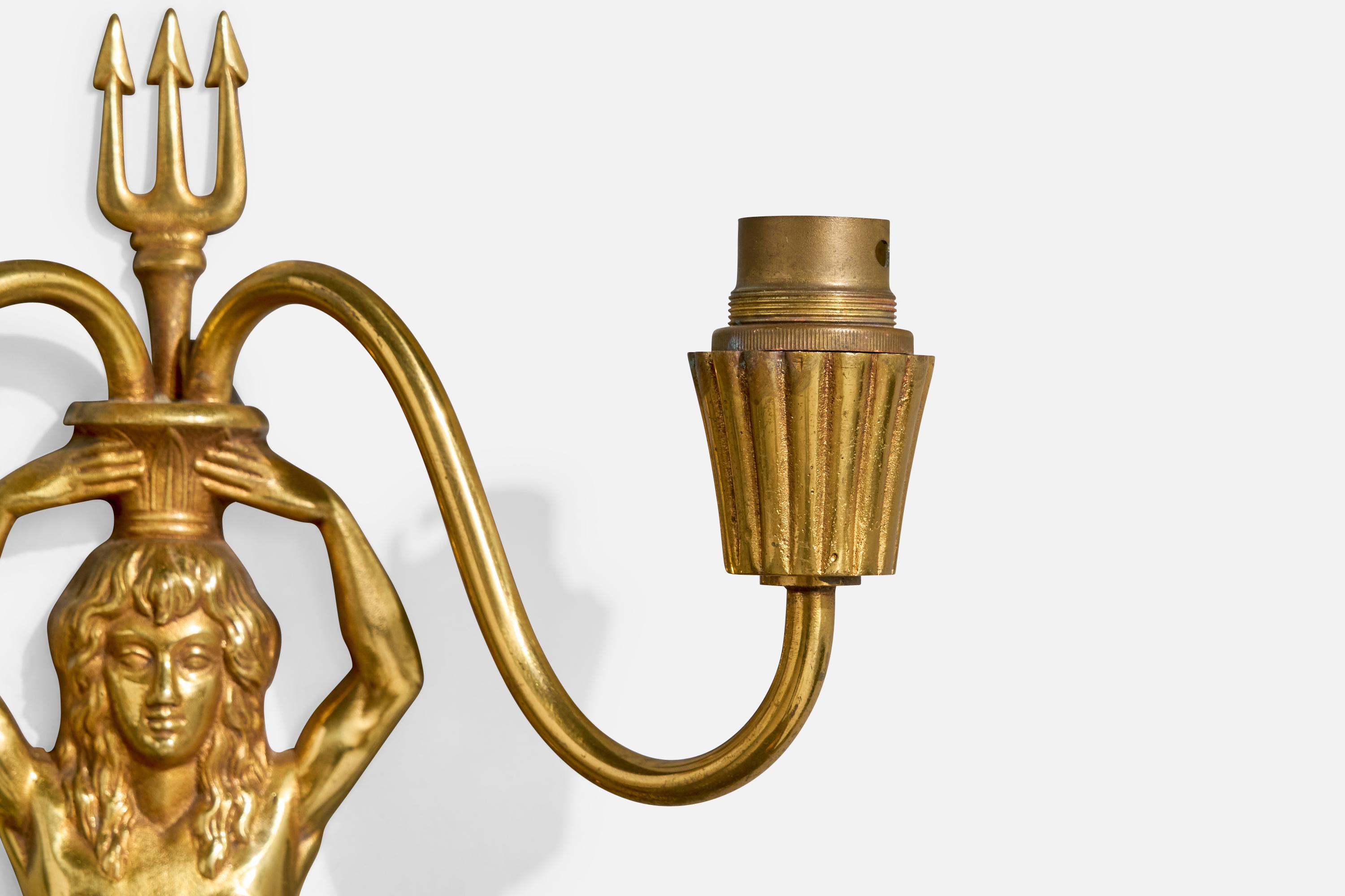 French Designer, Wall Lights, Brass, Fabric, France, 1950s For Sale 10