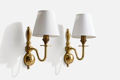 Designer francese, lampade da parete, ottone, tessuto, Francia, anni '1950