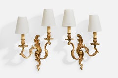 French Designer, Wall Lights, Brass, Fabric, France, 1950s
