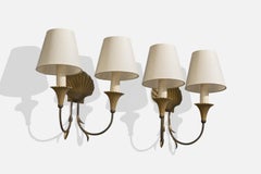 Französischer Designer, Wall Lights, Messing, Stoff, Frankreich, 1950er Jahre