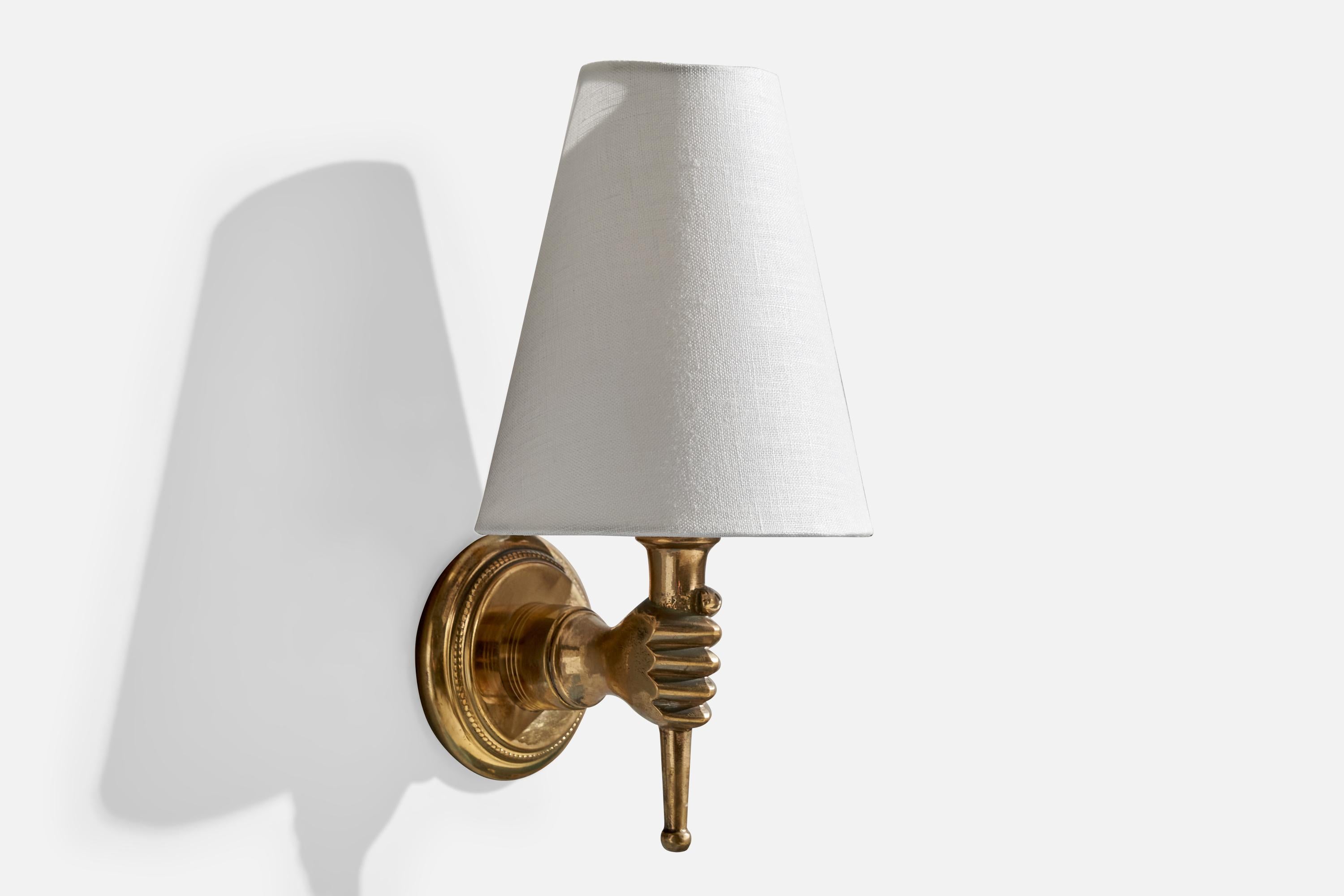 French Designer, Wall Lights, Brass, Fabric, France, 1950s 1