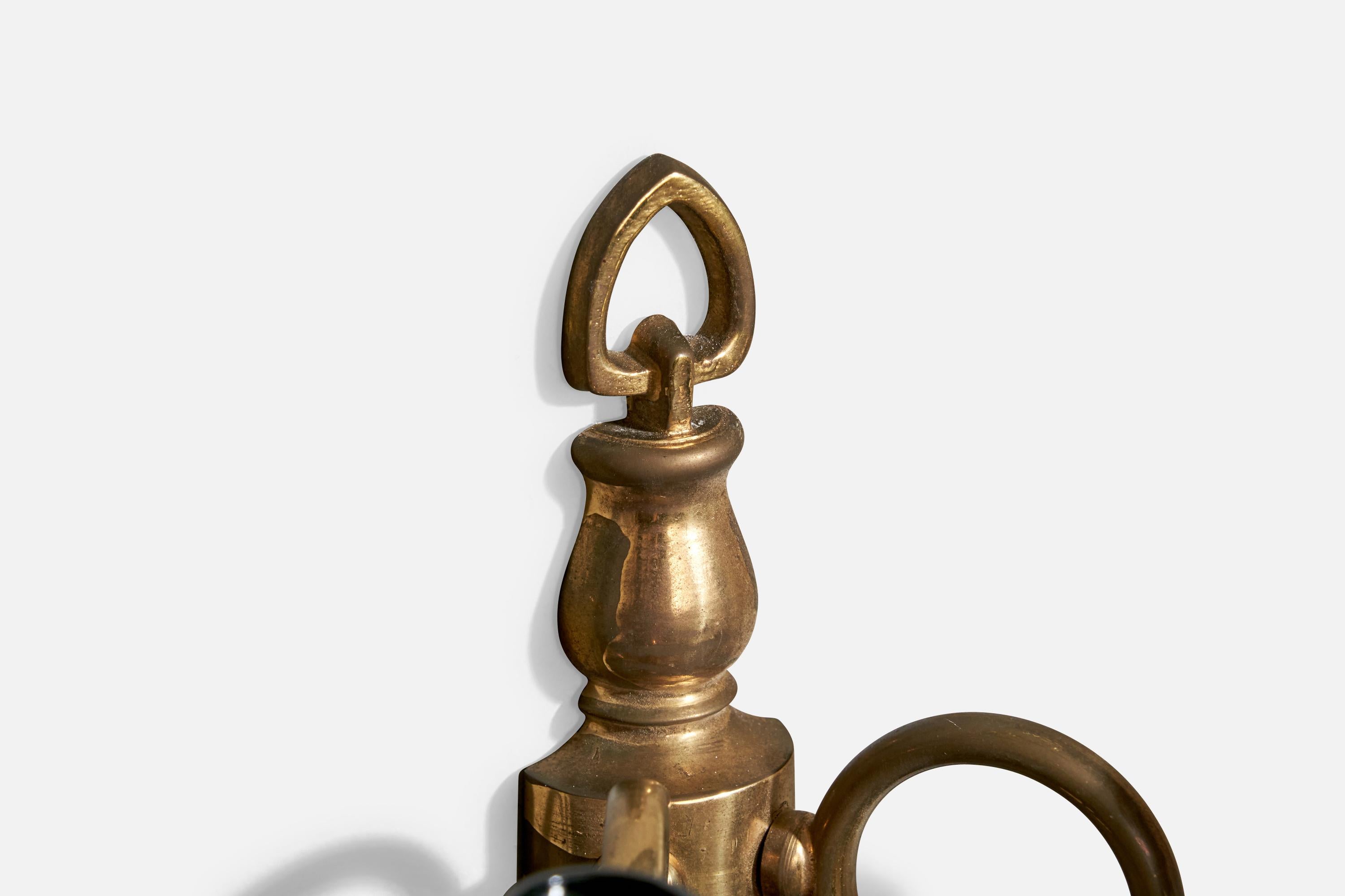French Designer, Wall Lights, Brass, Fabric, France, 1950s For Sale 2