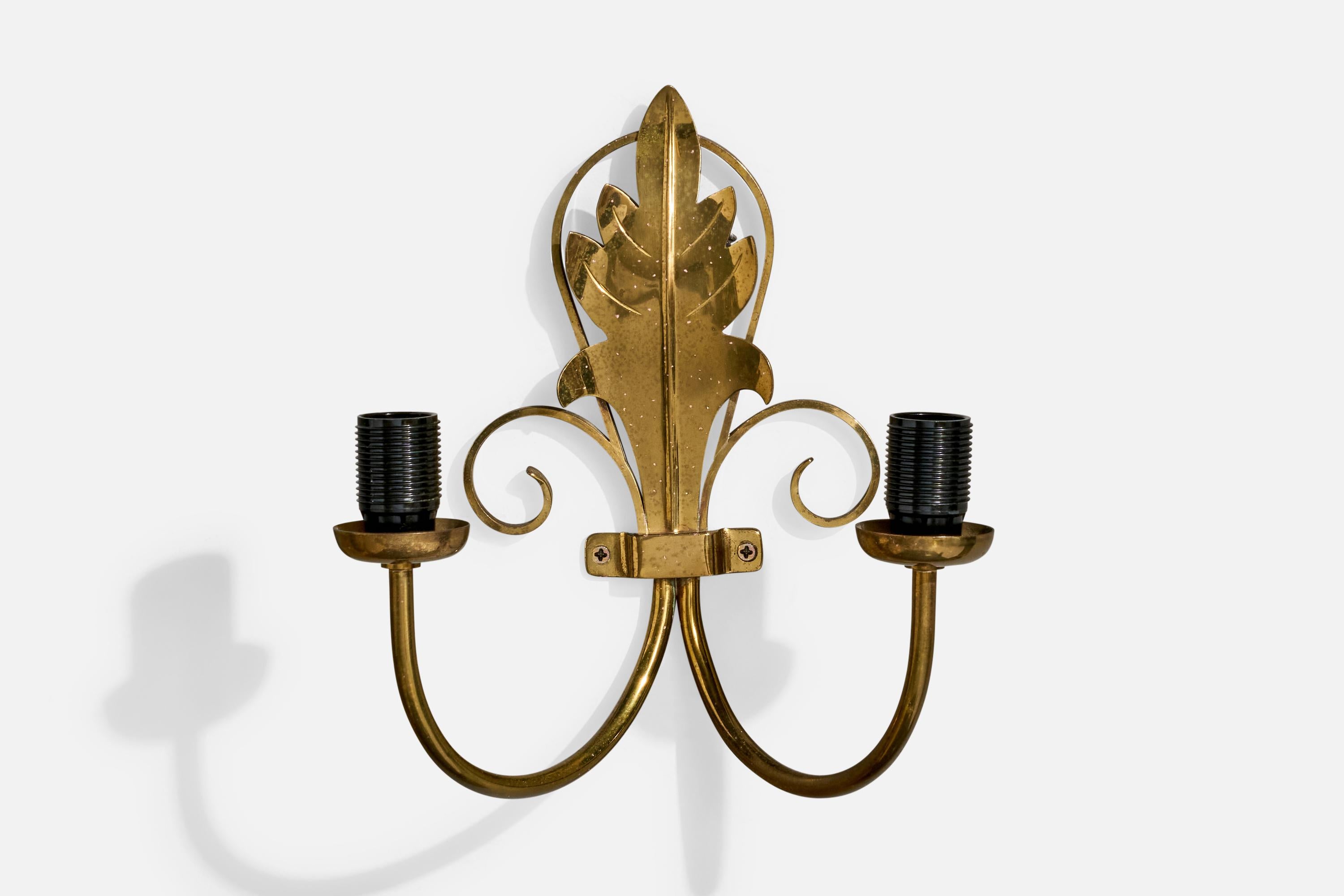 French Designer, Wall Lights, Brass, Fabric, France, 1950s For Sale 2