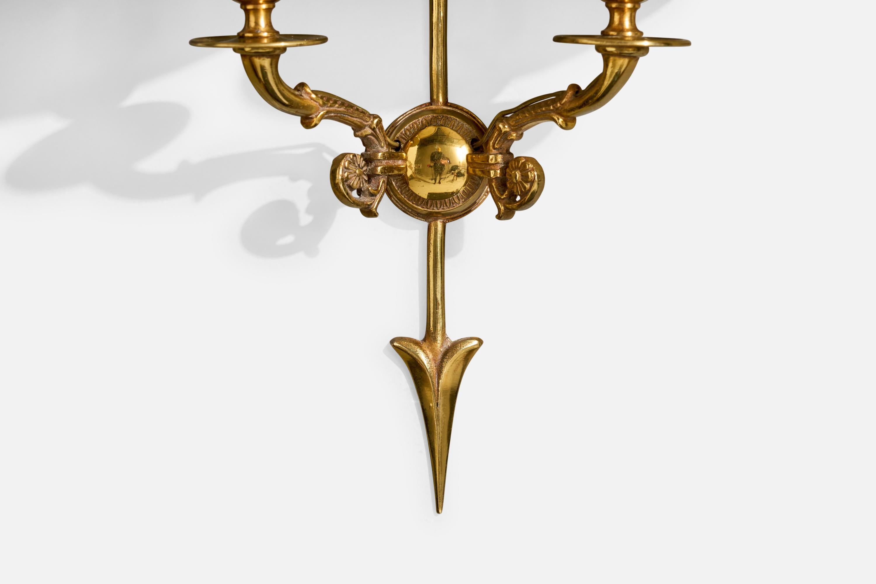 French Designer, Wall Lights, Brass, Fabric, France, 1950s For Sale 2