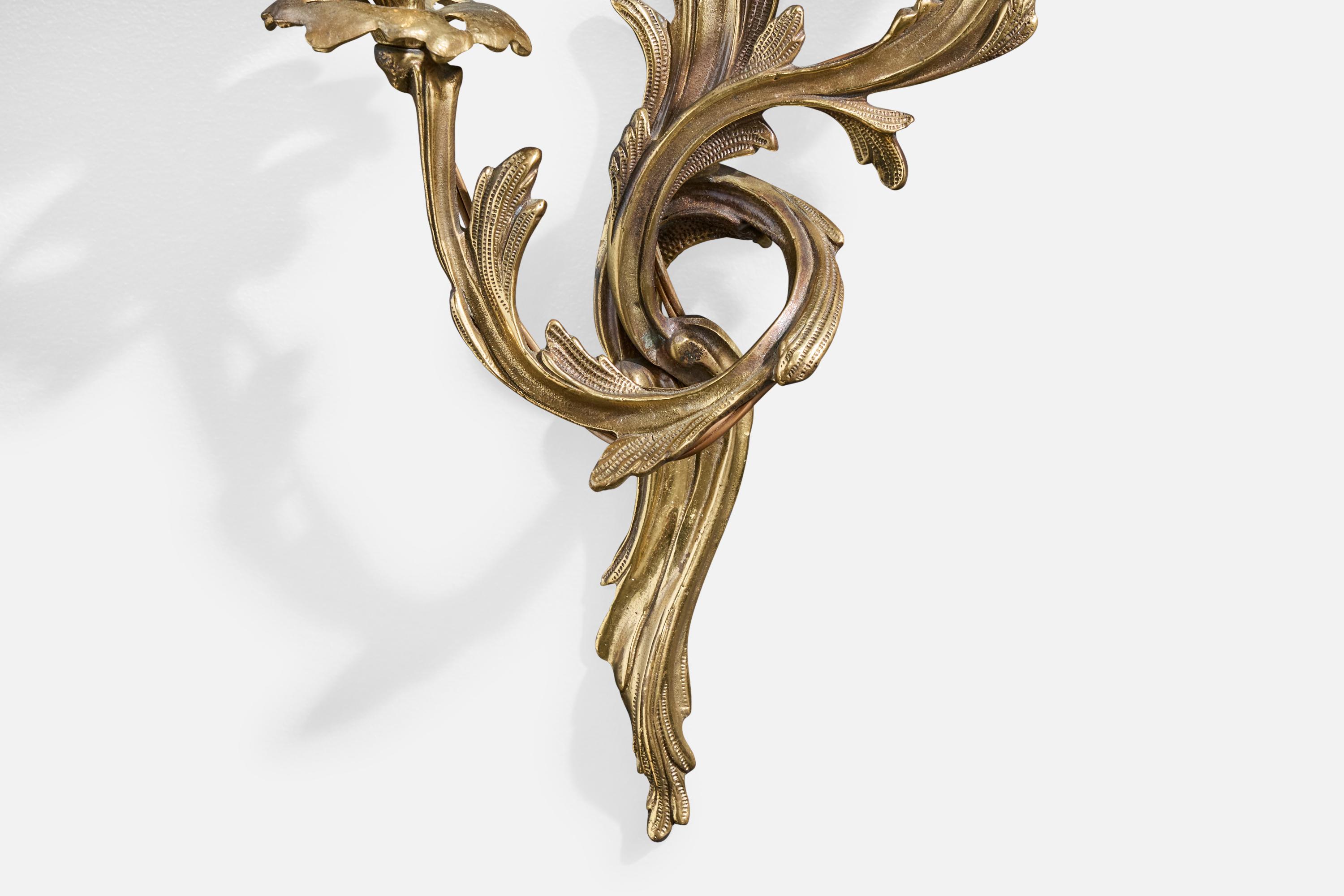 Ottone Designer francese, lampade da parete, ottone, tessuto, Francia, anni '1950 in vendita