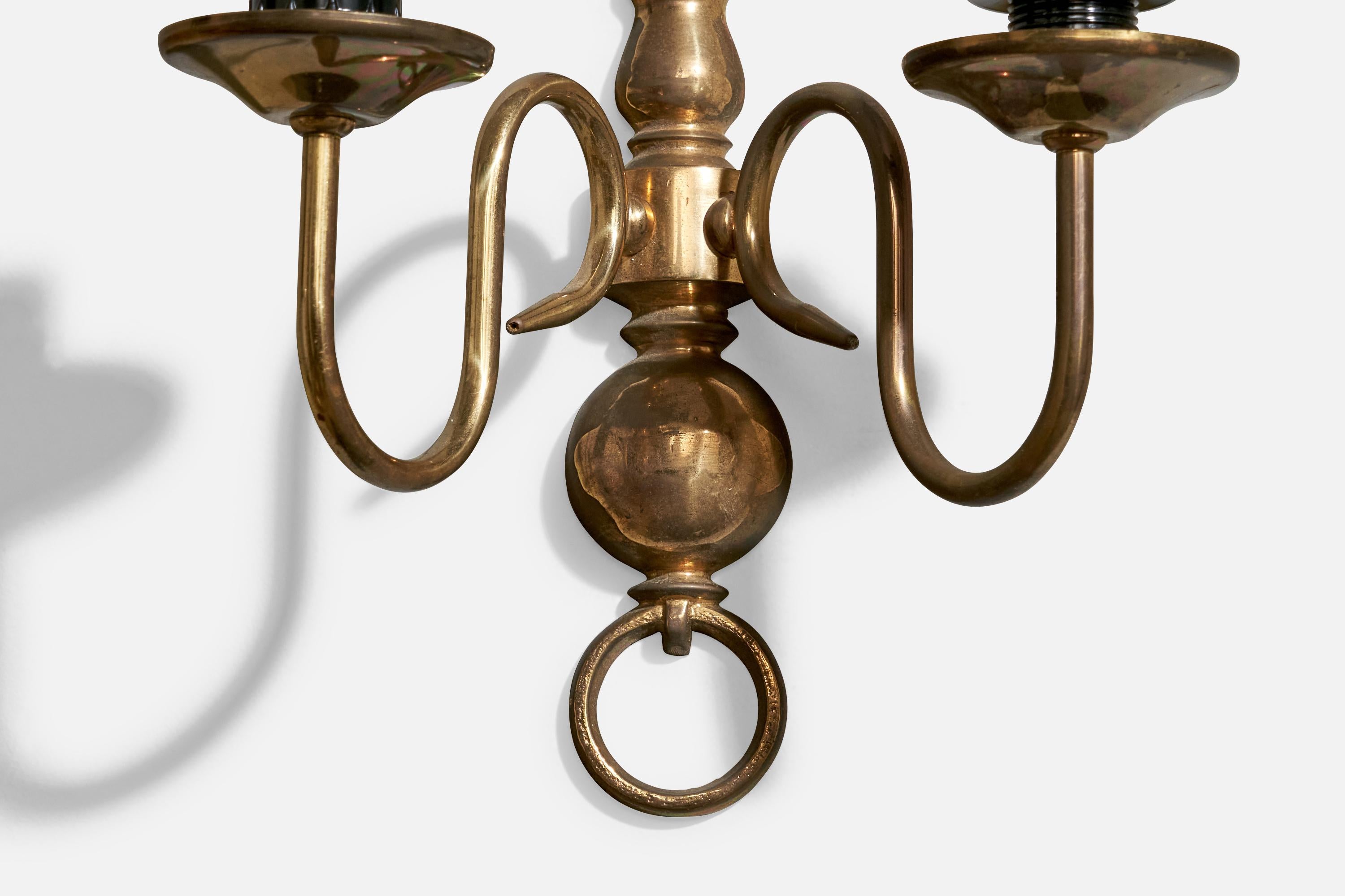 French Designer, Wall Lights, Brass, Fabric, France, 1950s For Sale 3