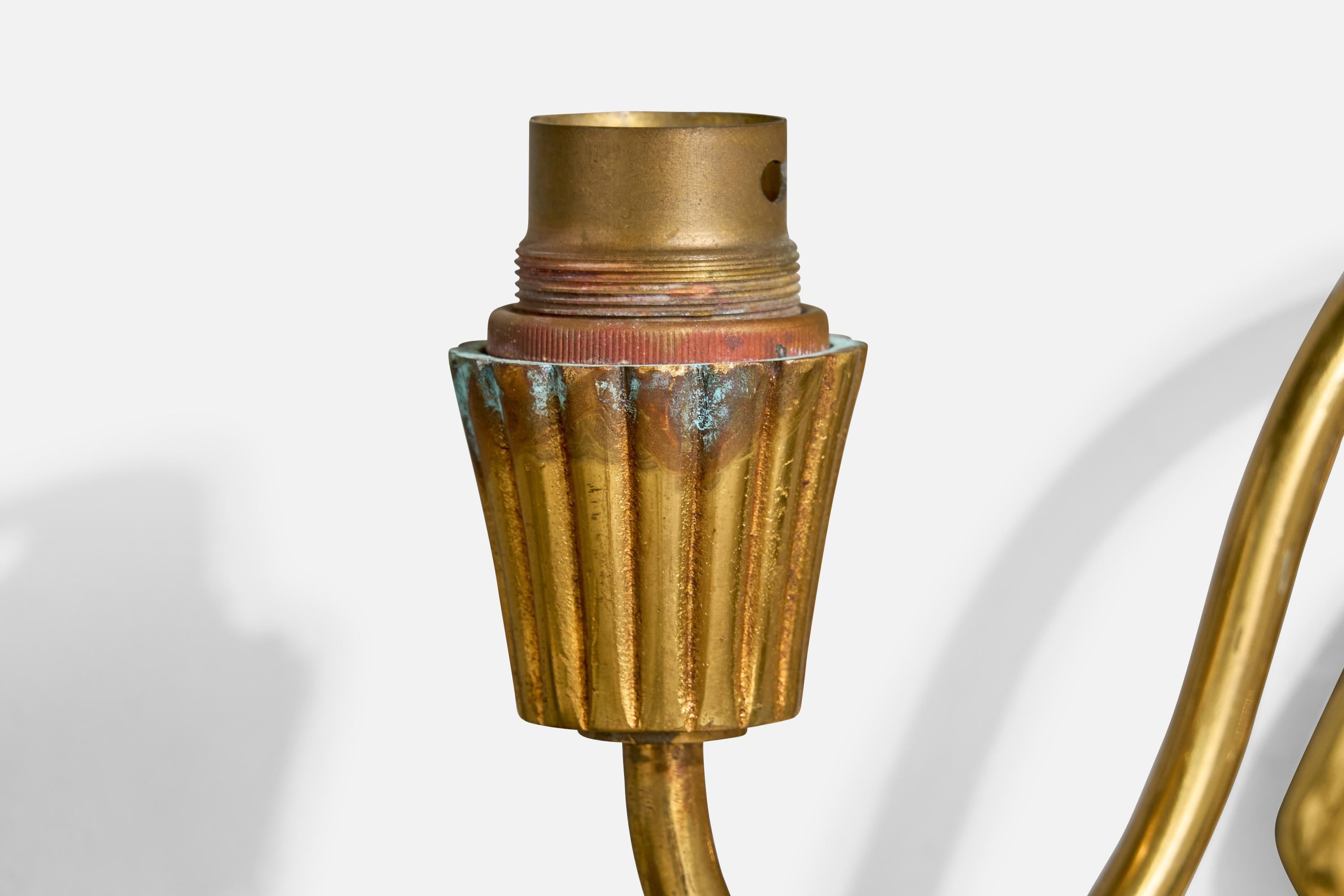 French Designer, Wall Lights, Brass, Fabric, France, 1950s For Sale 3