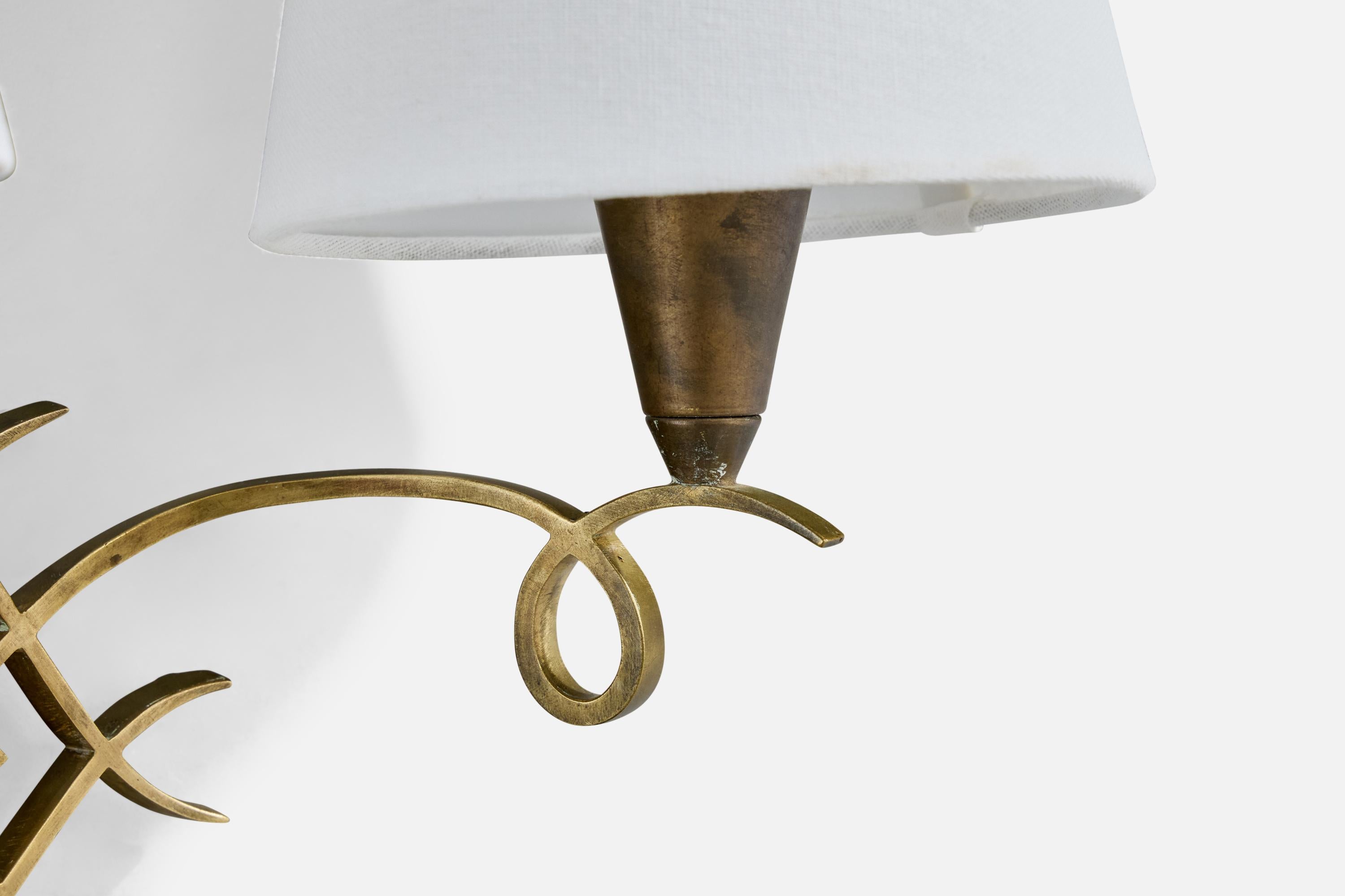 French Designer, Wall Lights, Brass, Fabric, France, 1950s For Sale 2