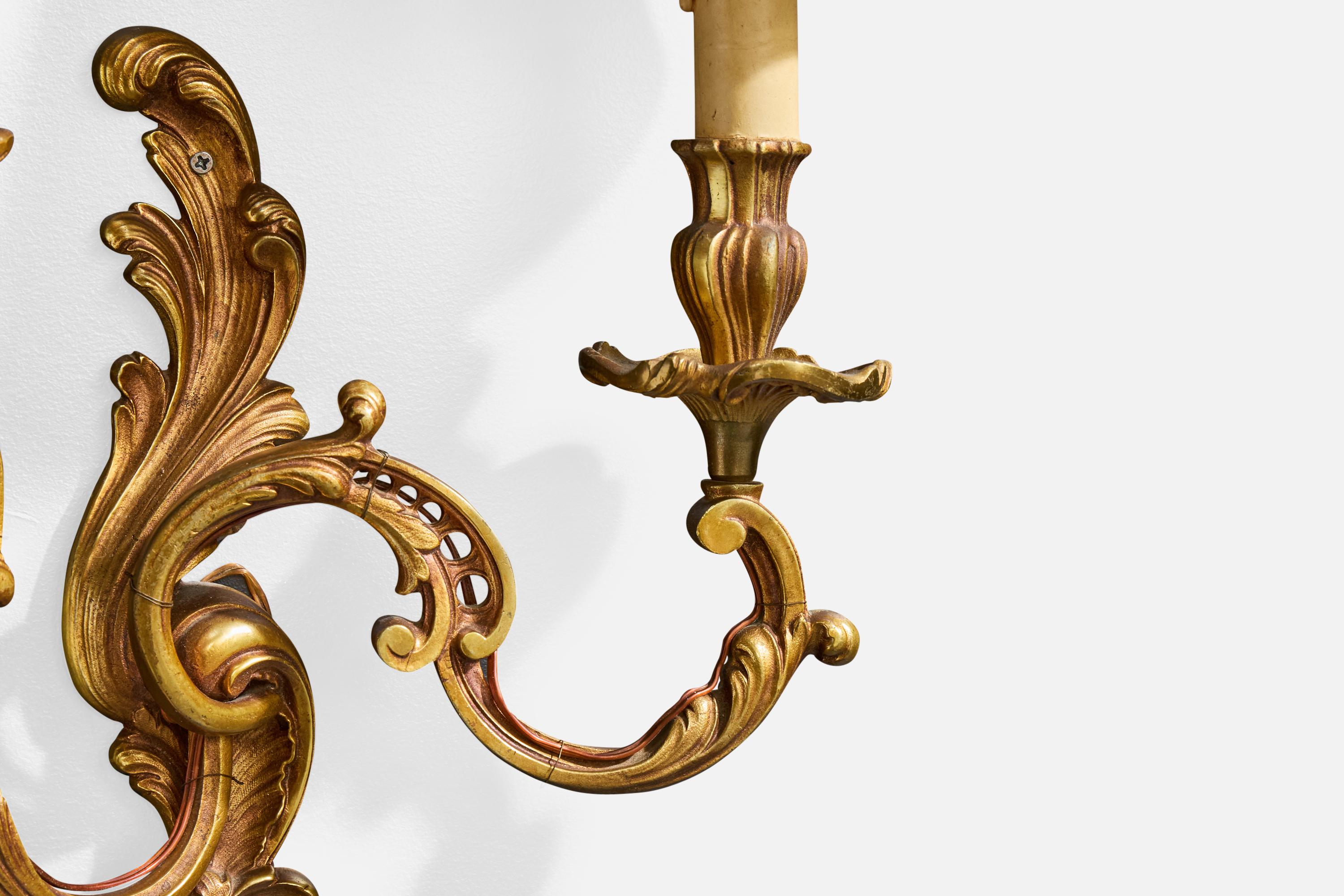 Ottone Designer francese, lampade da parete, ottone, tessuto, Francia, anni '1950 in vendita