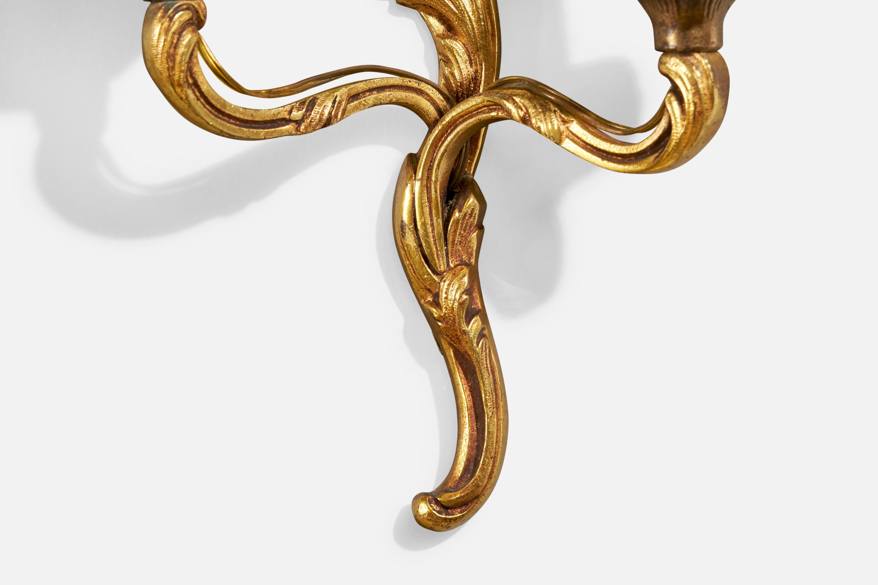 Designer francese, lampade da parete, ottone, tessuto, Francia, anni '1950 in vendita 2
