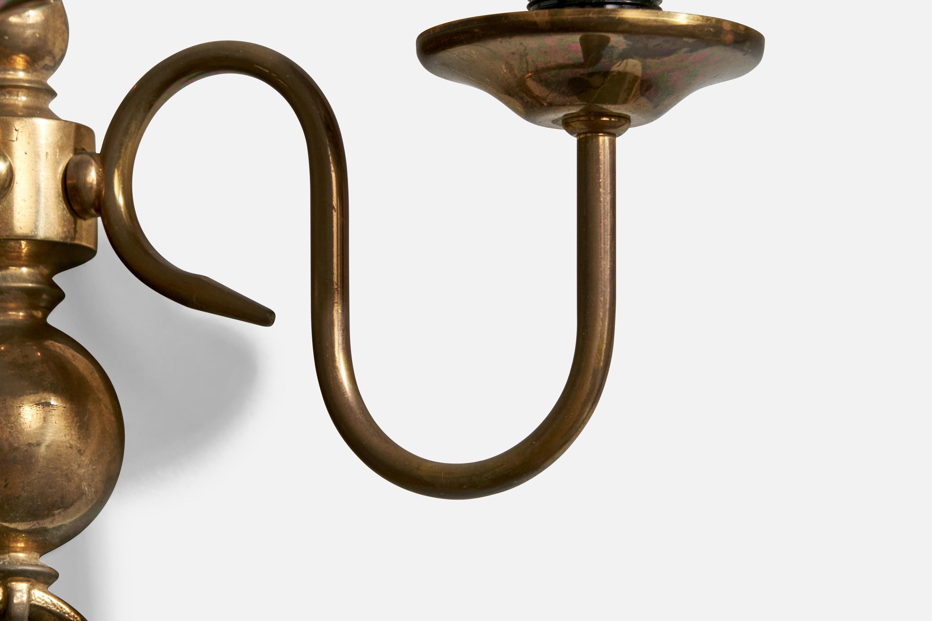 French Designer, Wall Lights, Brass, Fabric, France, 1950s For Sale 4