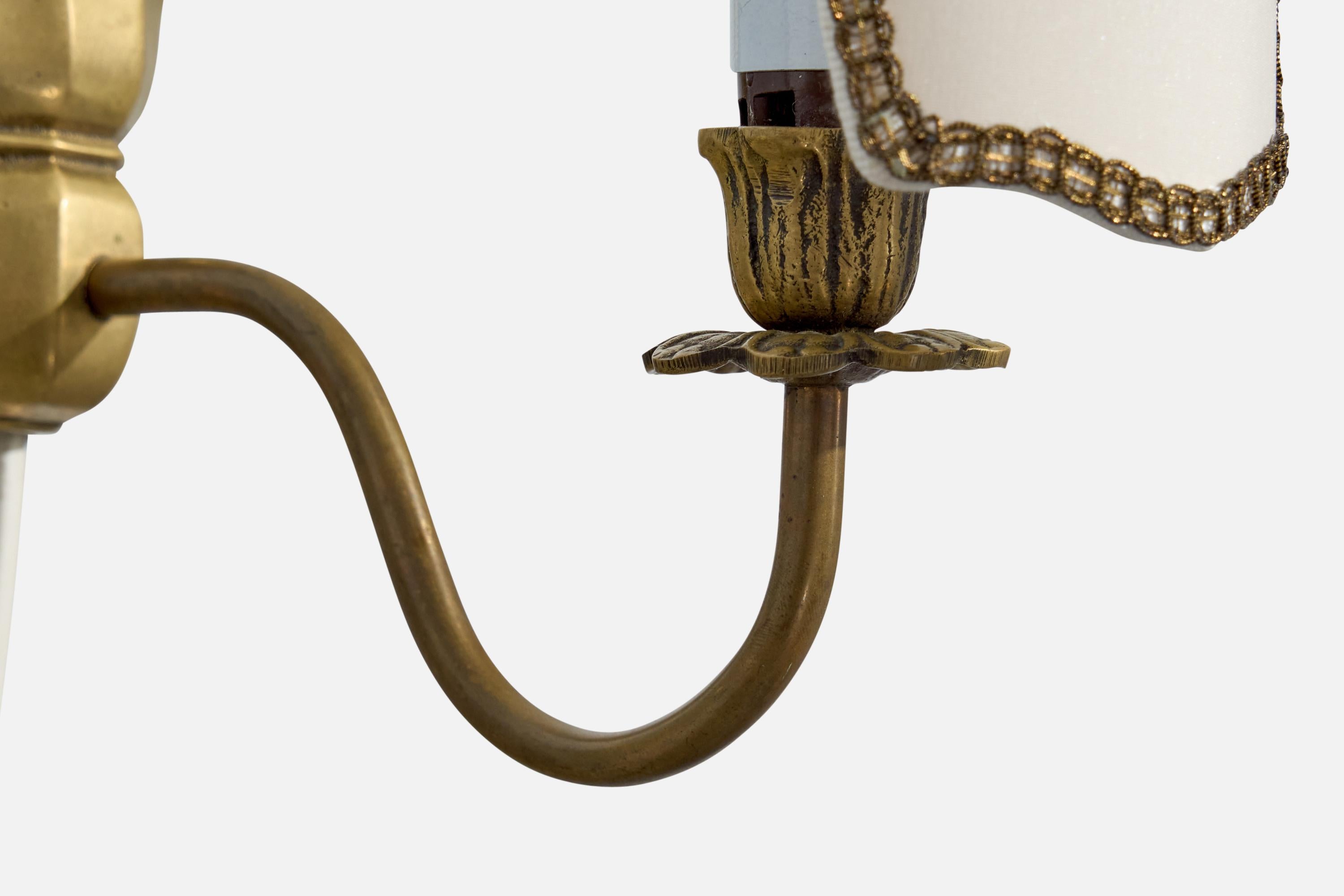 French Designer, Wall Lights, Brass, Fabric, France, 1950s For Sale 4