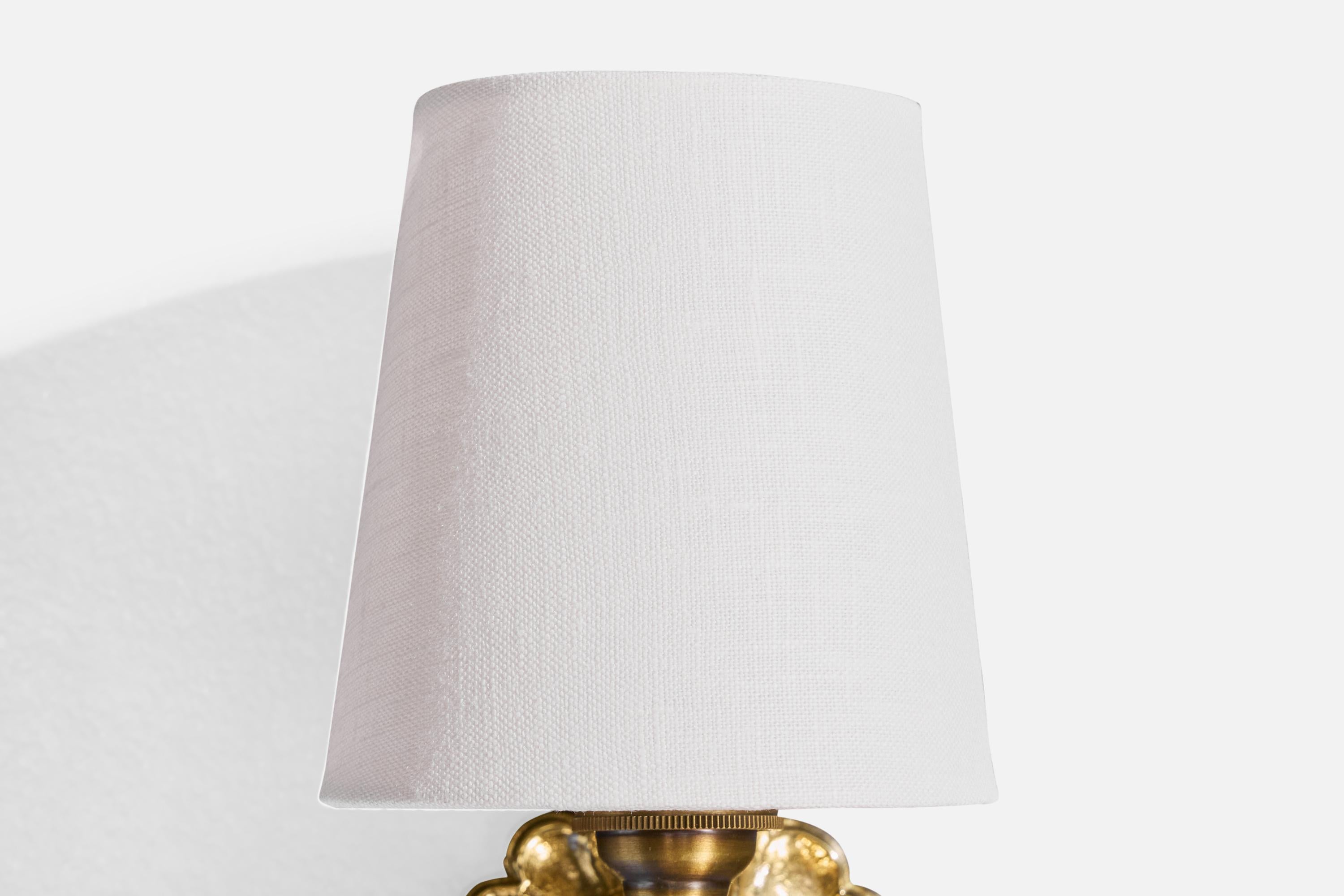 Designer francese, lampade da parete, ottone, tessuto, Francia, anni '1950 in vendita 1