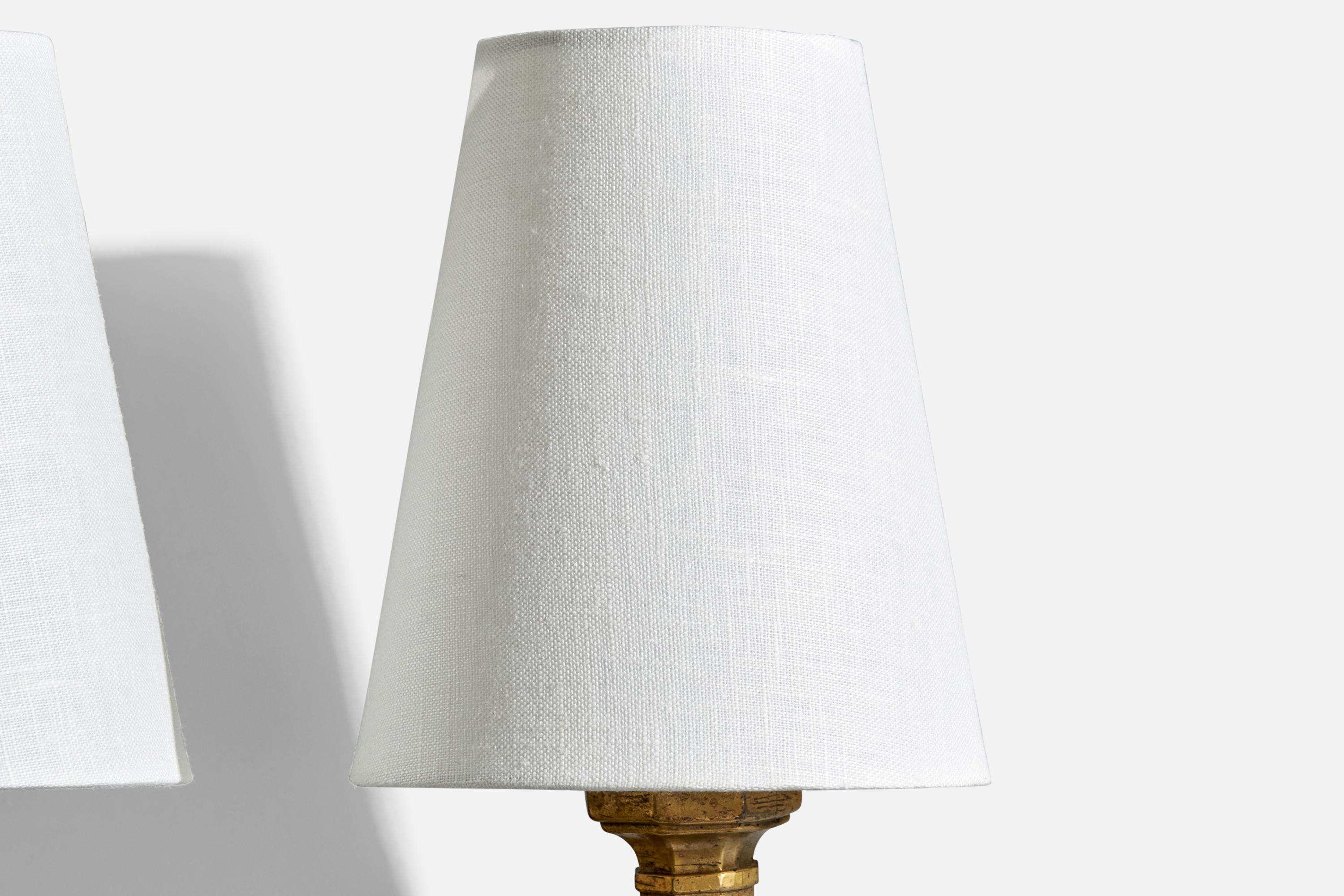 Designer francese, lampade da parete, ottone, tessuto, Francia, anni '1950 in vendita 3