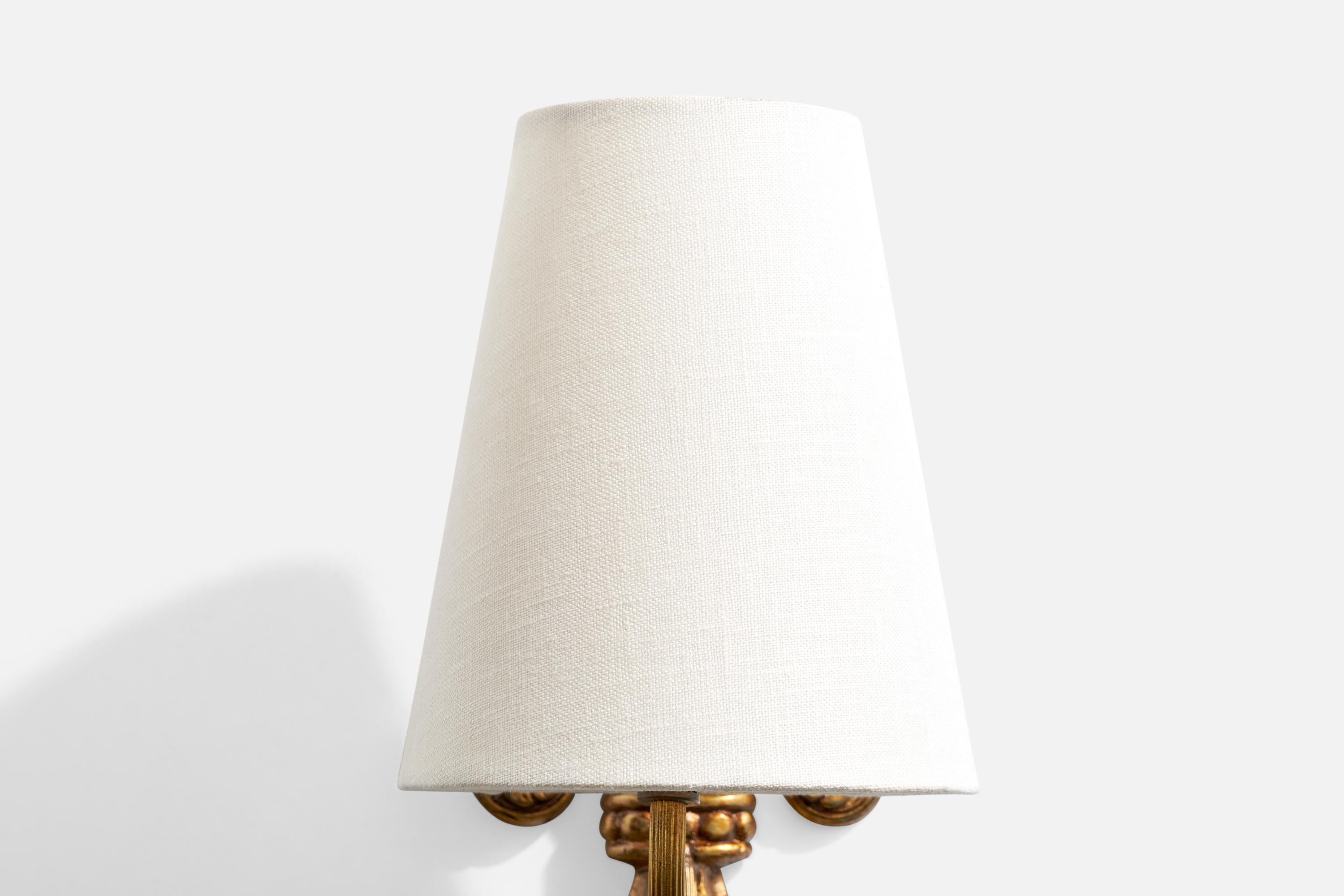 Designer francese, lampade da parete, ottone, tessuto, Francia, anni '1950 in vendita 3