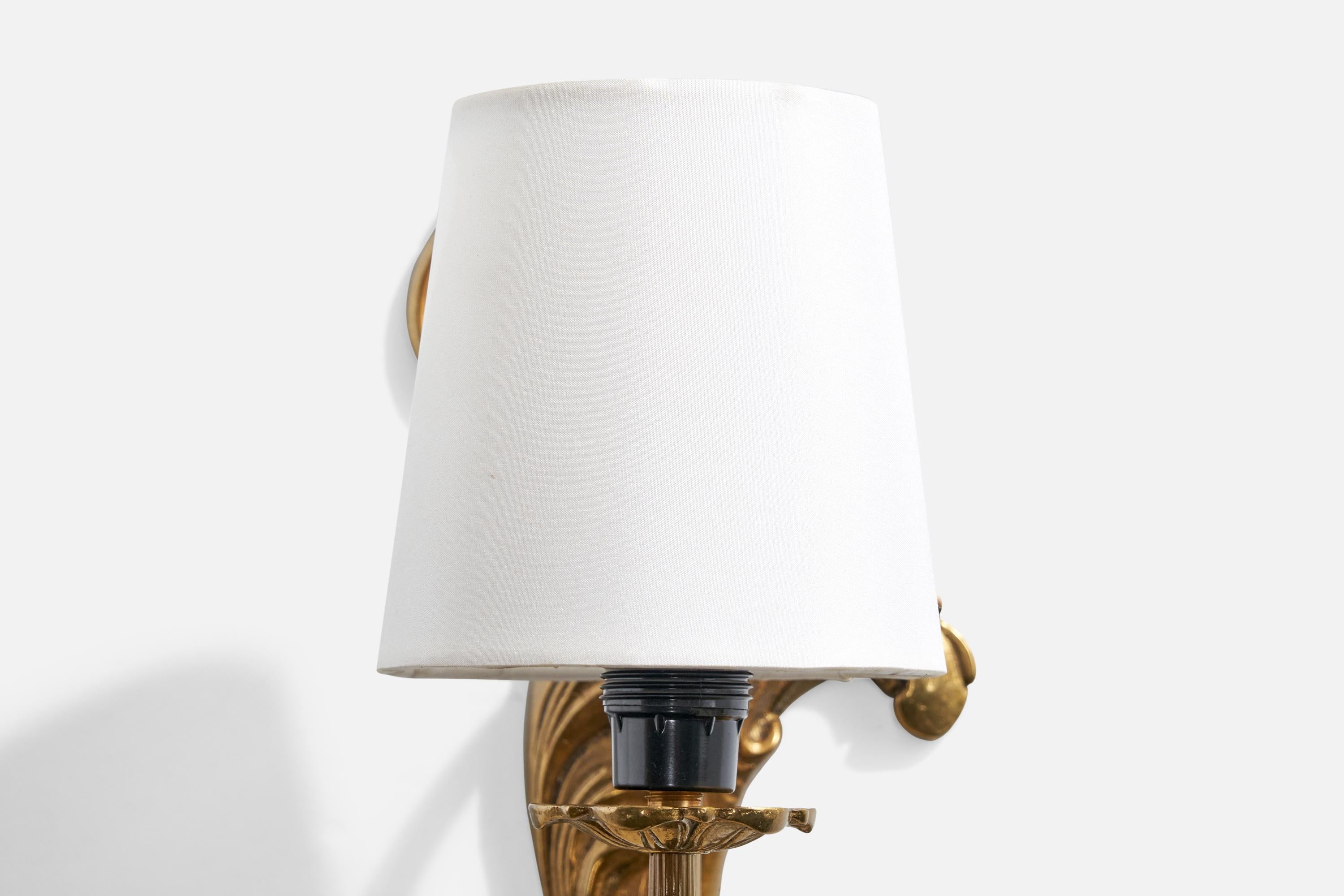 Designer francese, lampade da parete, ottone, tessuto, Francia, anni '1950 in vendita 3