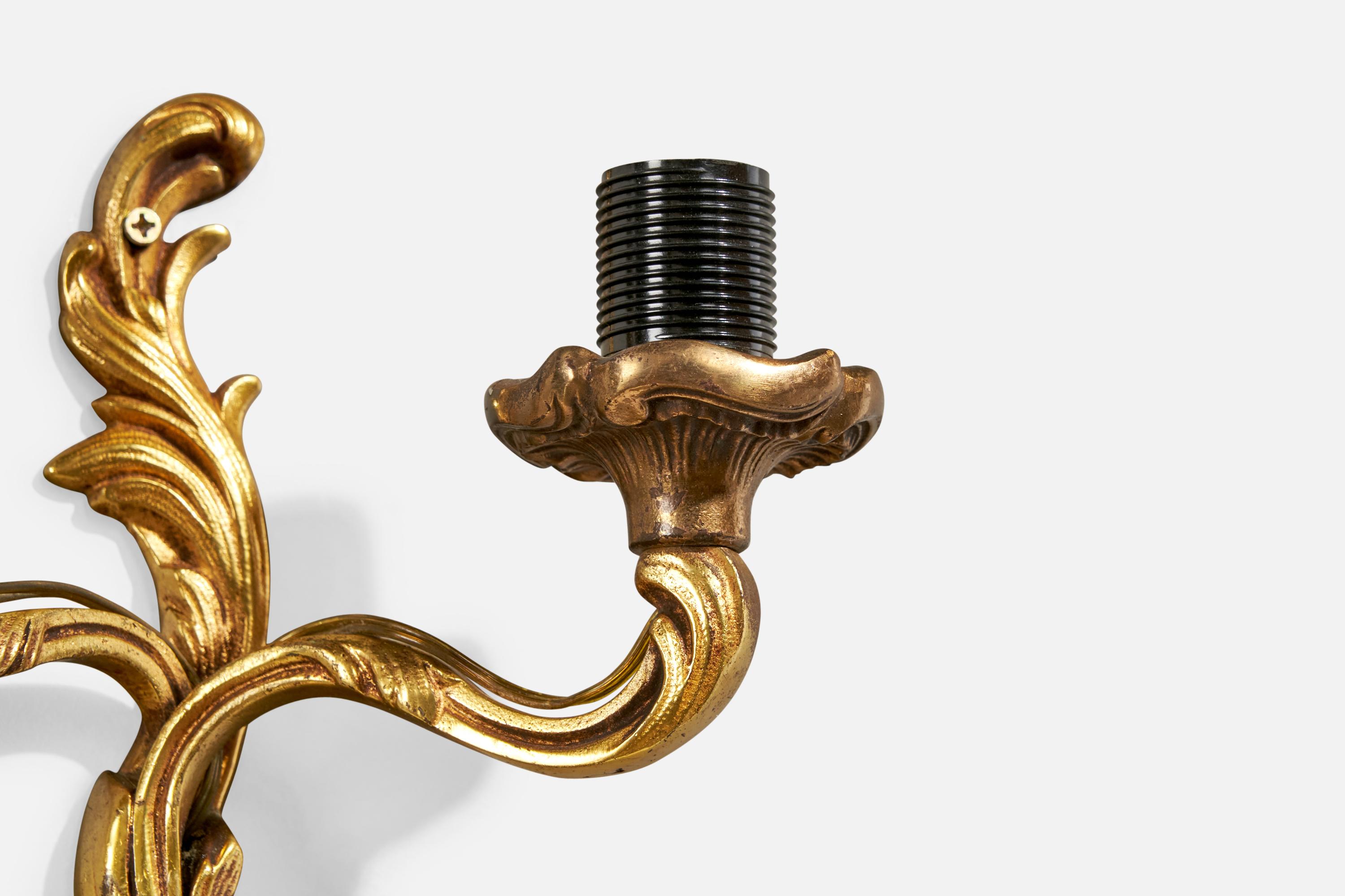 Designer francese, lampade da parete, ottone, tessuto, Francia, anni '1950 in vendita 3