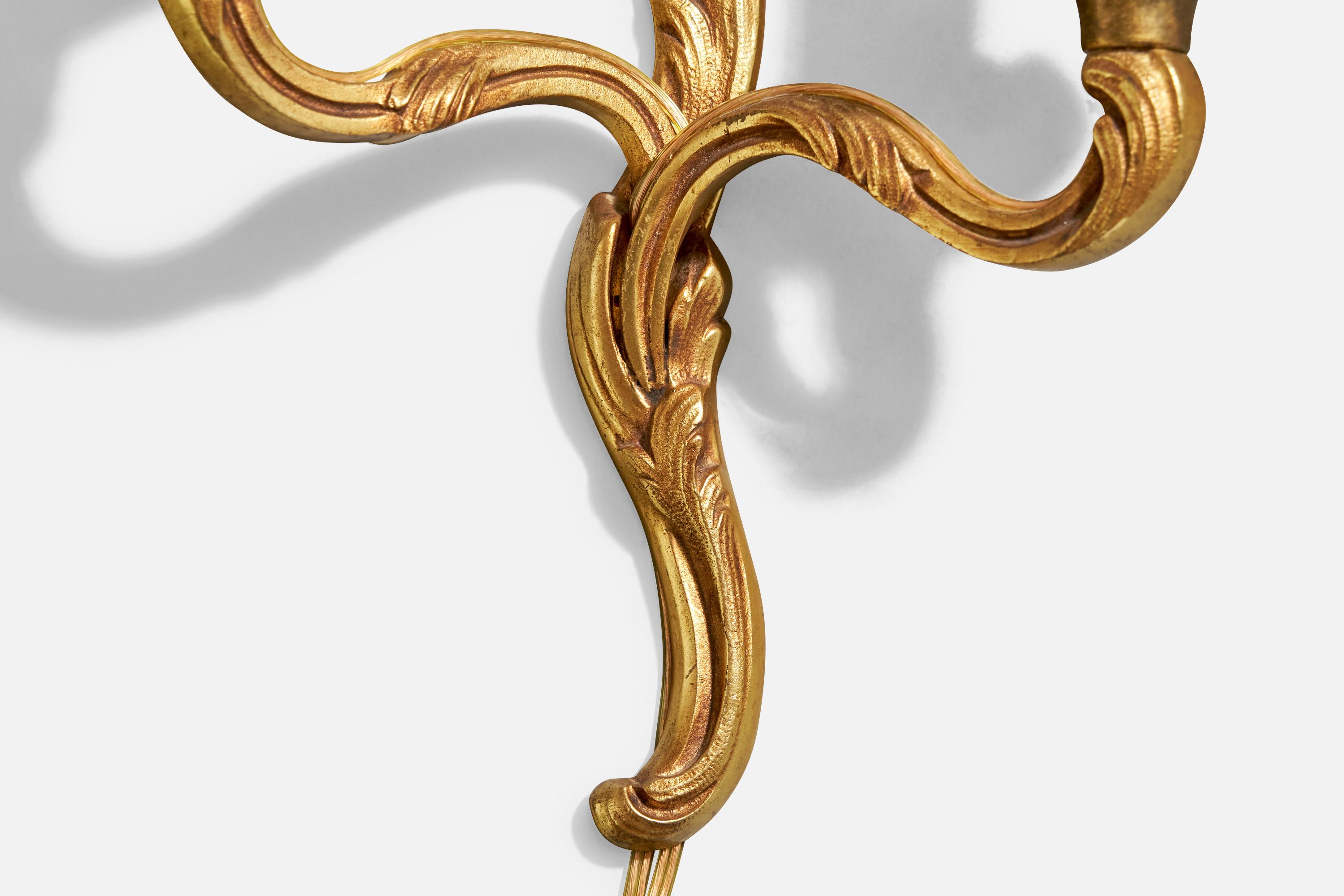 French Designer, Wall Lights, Brass, Fabric, France, 1950s For Sale 5