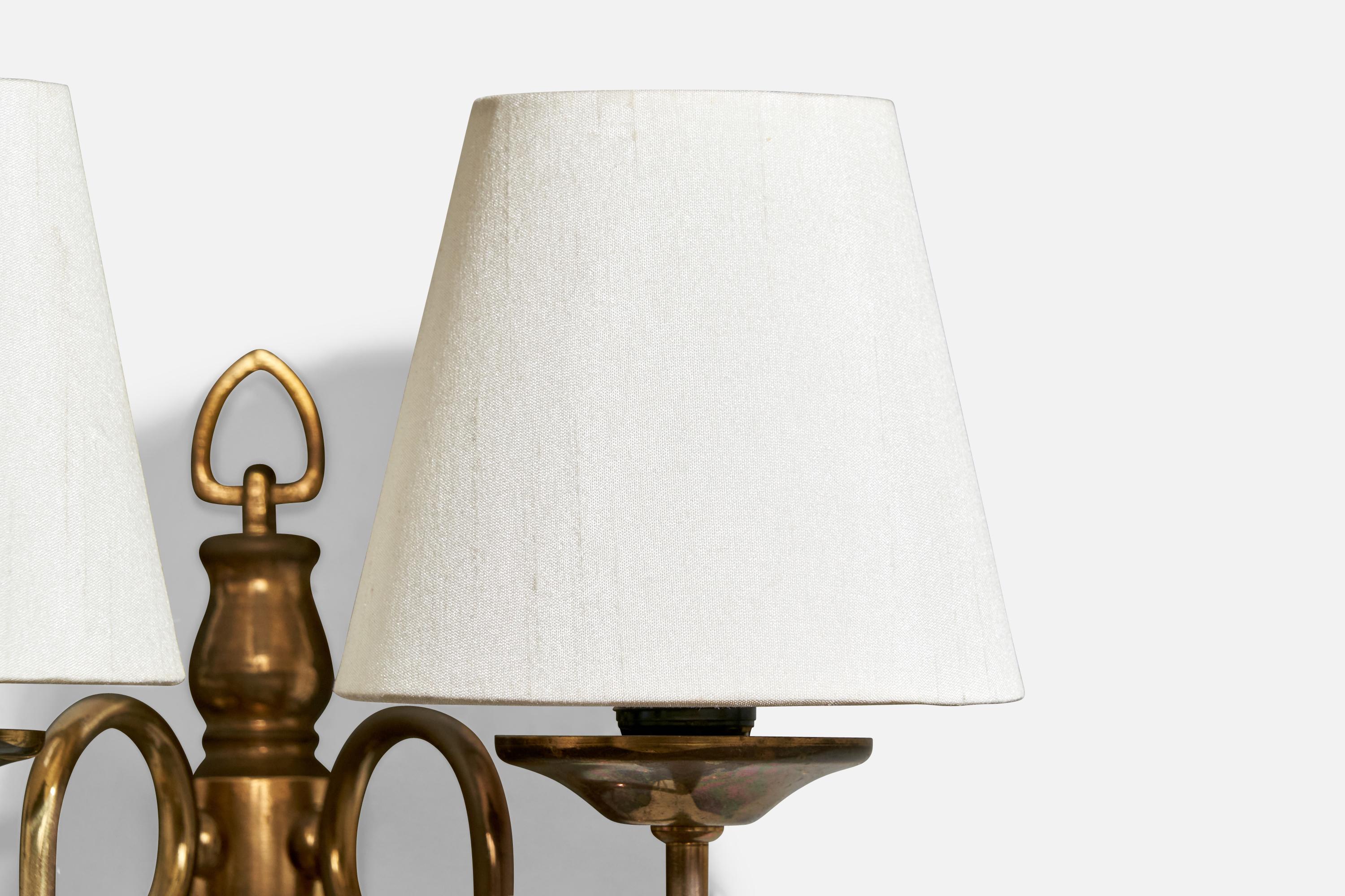 French Designer, Wall Lights, Brass, Fabric, France, 1950s For Sale 5