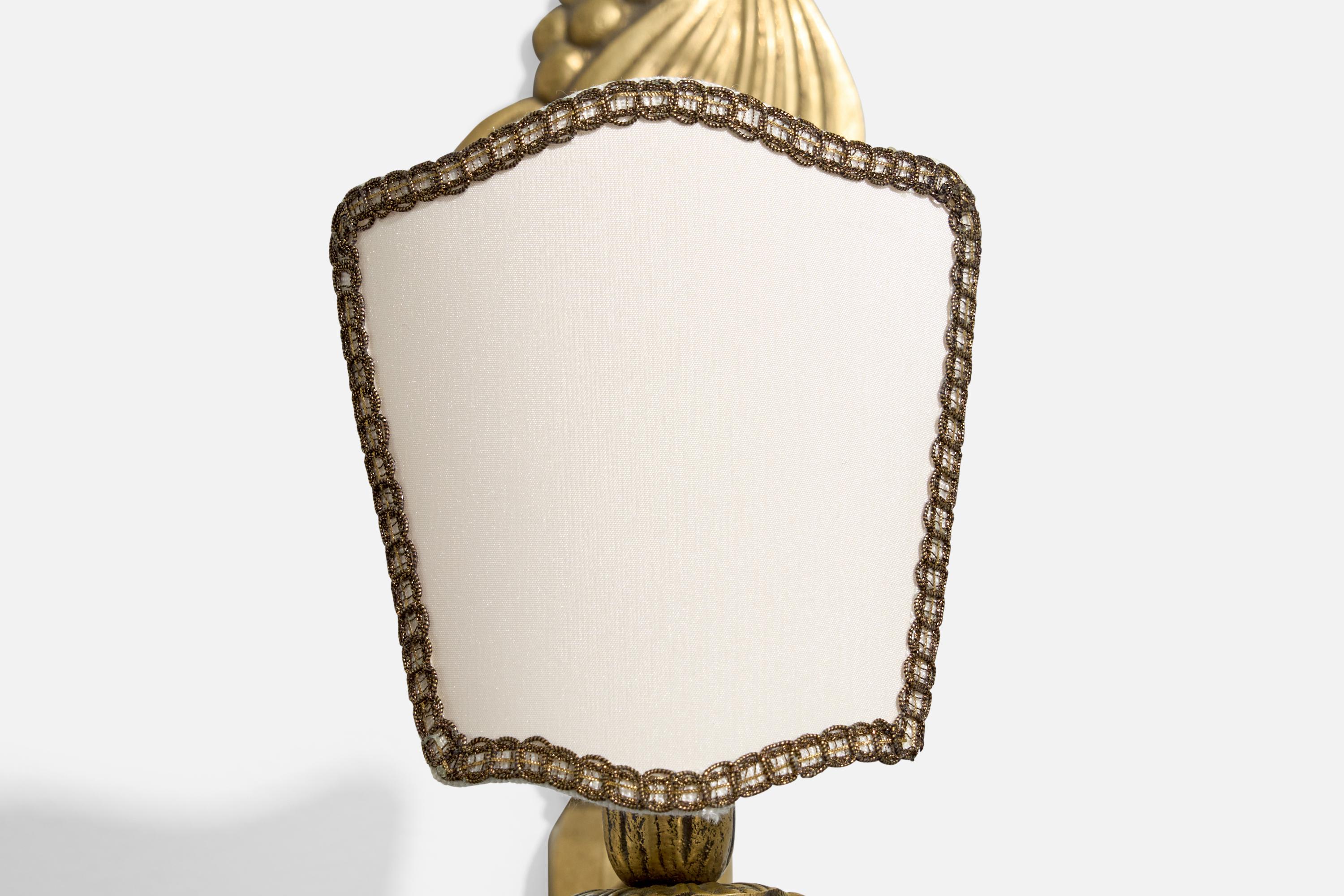 French Designer, Wall Lights, Brass, Fabric, France, 1950s For Sale 5