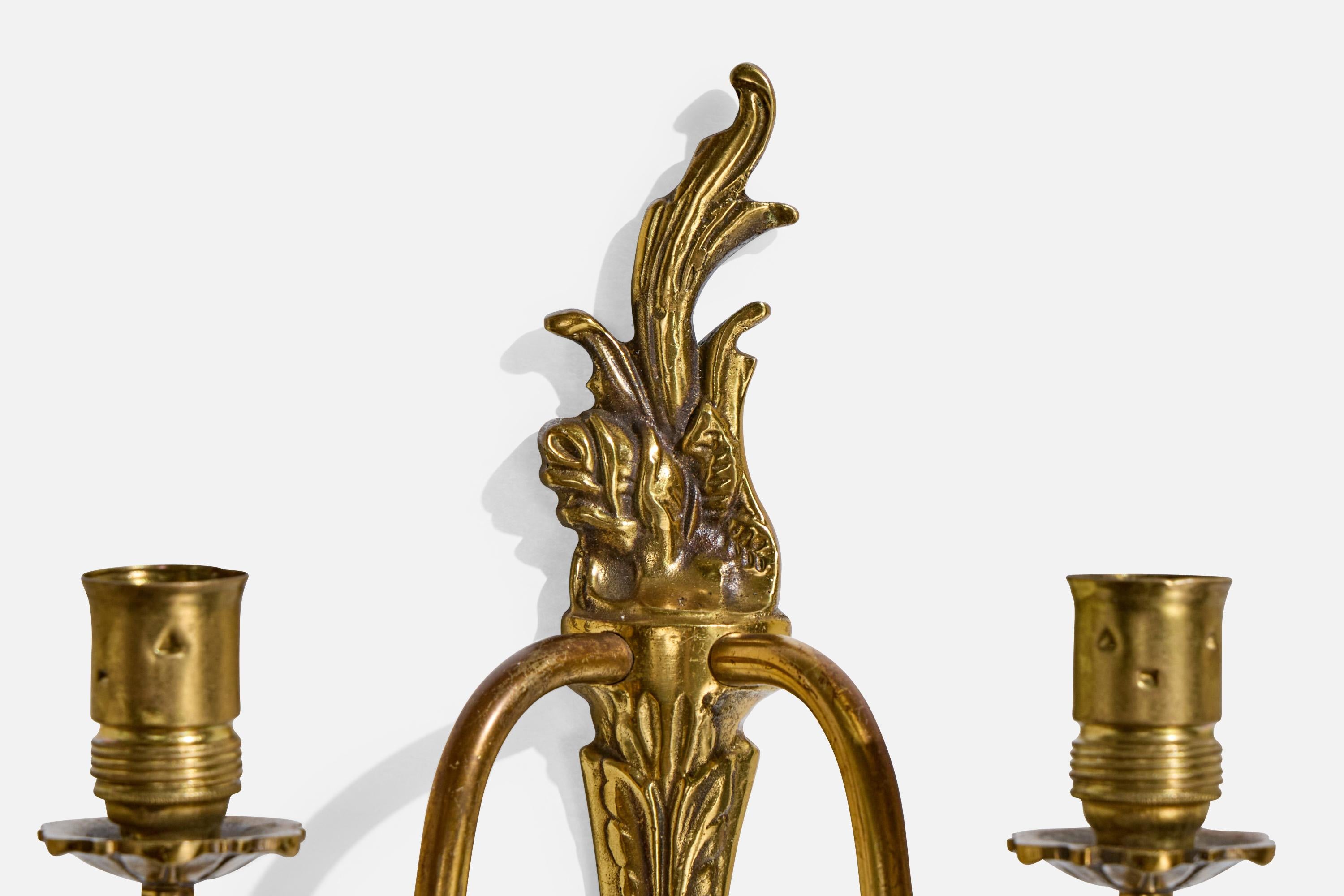 Designer francese, lampade da parete, ottone, tessuto, Francia, anni '1950 in vendita 2