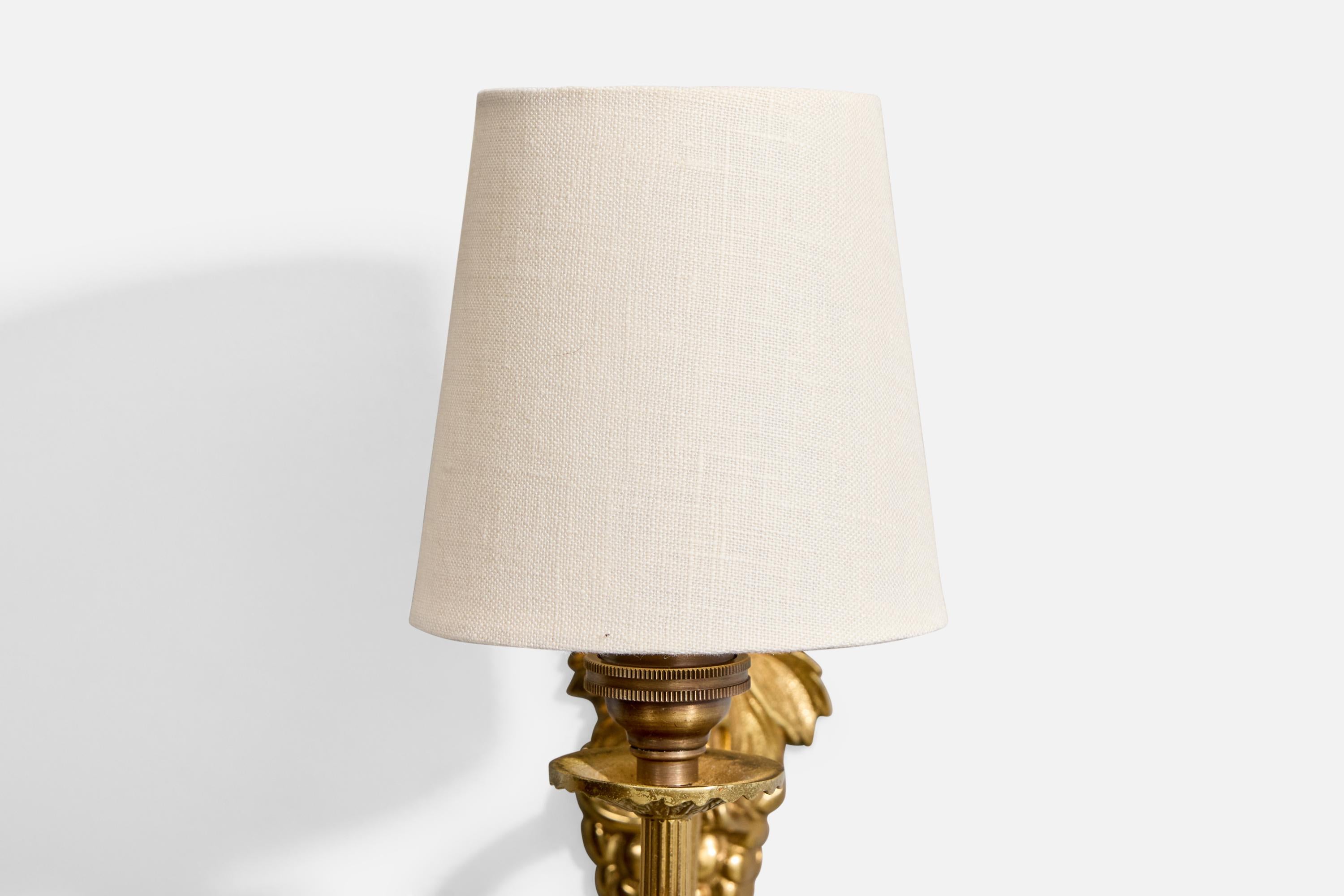 French Designer, Wall Lights, Brass, Fabric, France, 1950s im Angebot 2