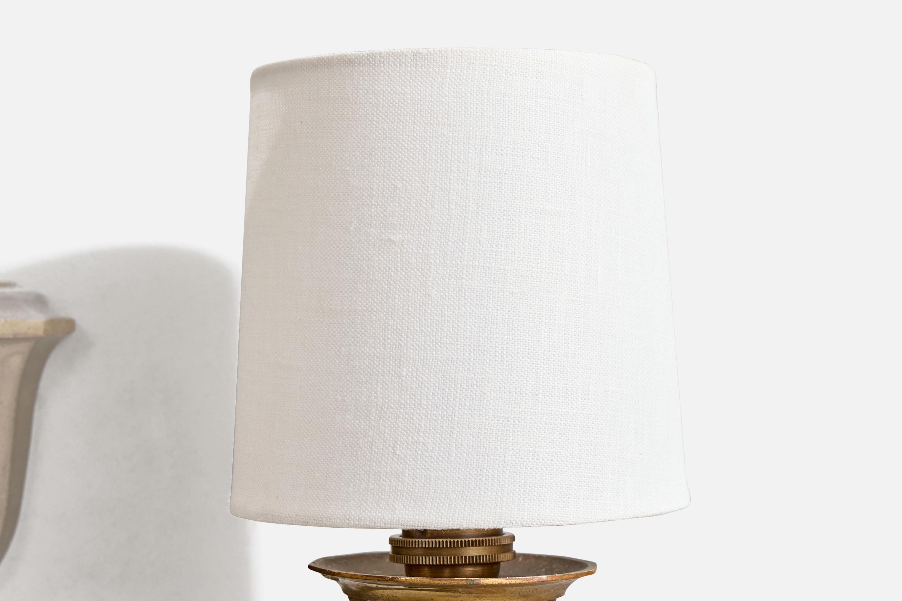 French Designer, Wall Lights, Brass, Fabric, France, 1950s For Sale 4