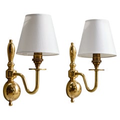 French Designer, Wall Lights, Brass, Fabric, France, 1950s