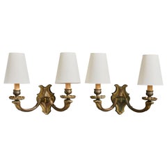 Designer francese, lampade da parete, ottone, tessuto, Francia, anni
1950