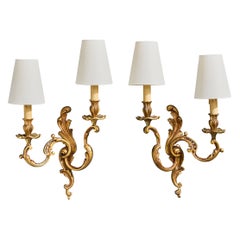 Designer francese, lampade da parete, ottone, tessuto, Francia, anni
1950