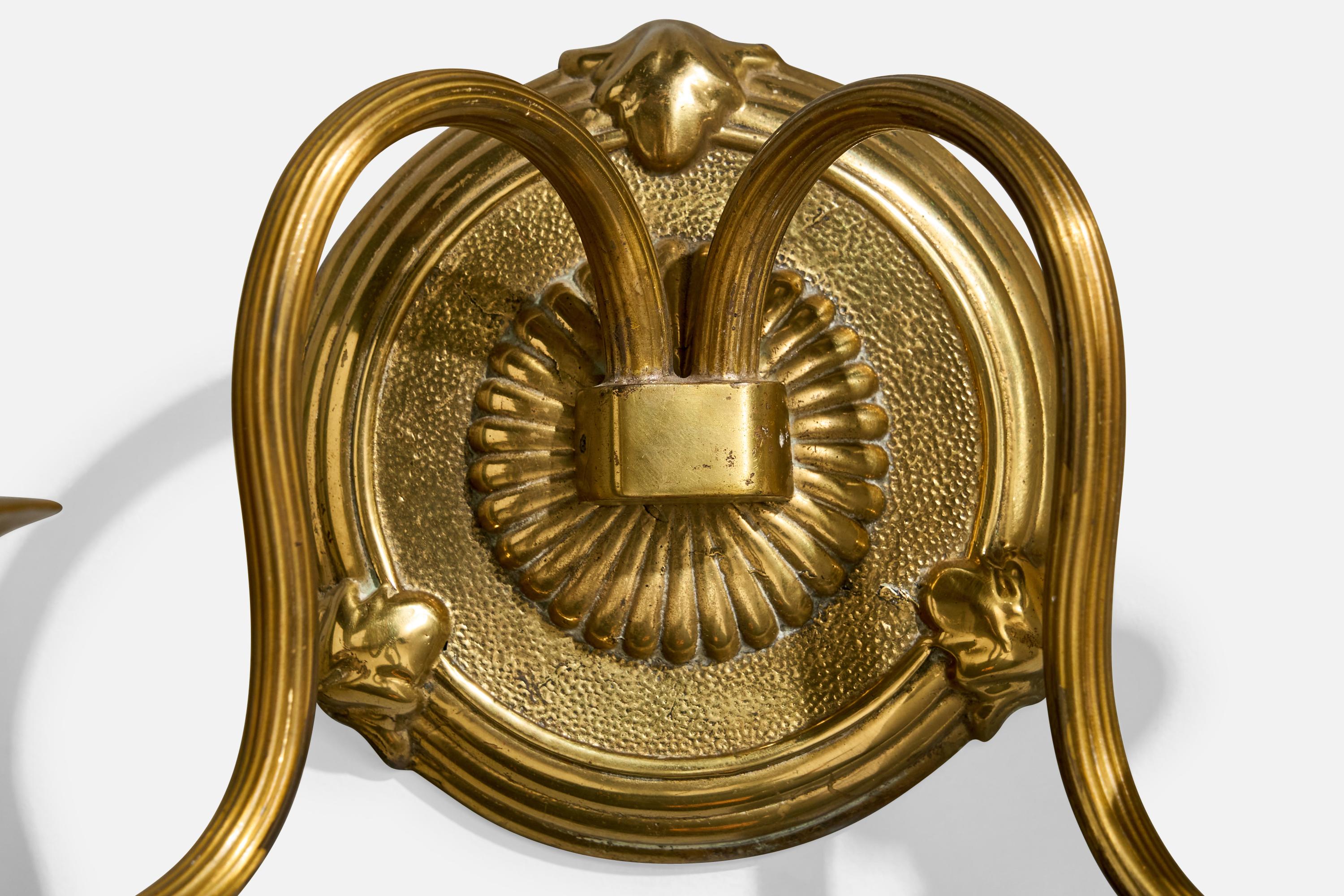 French Designer, Wall Lights, Brass, Fabric, France, 1960s For Sale 2