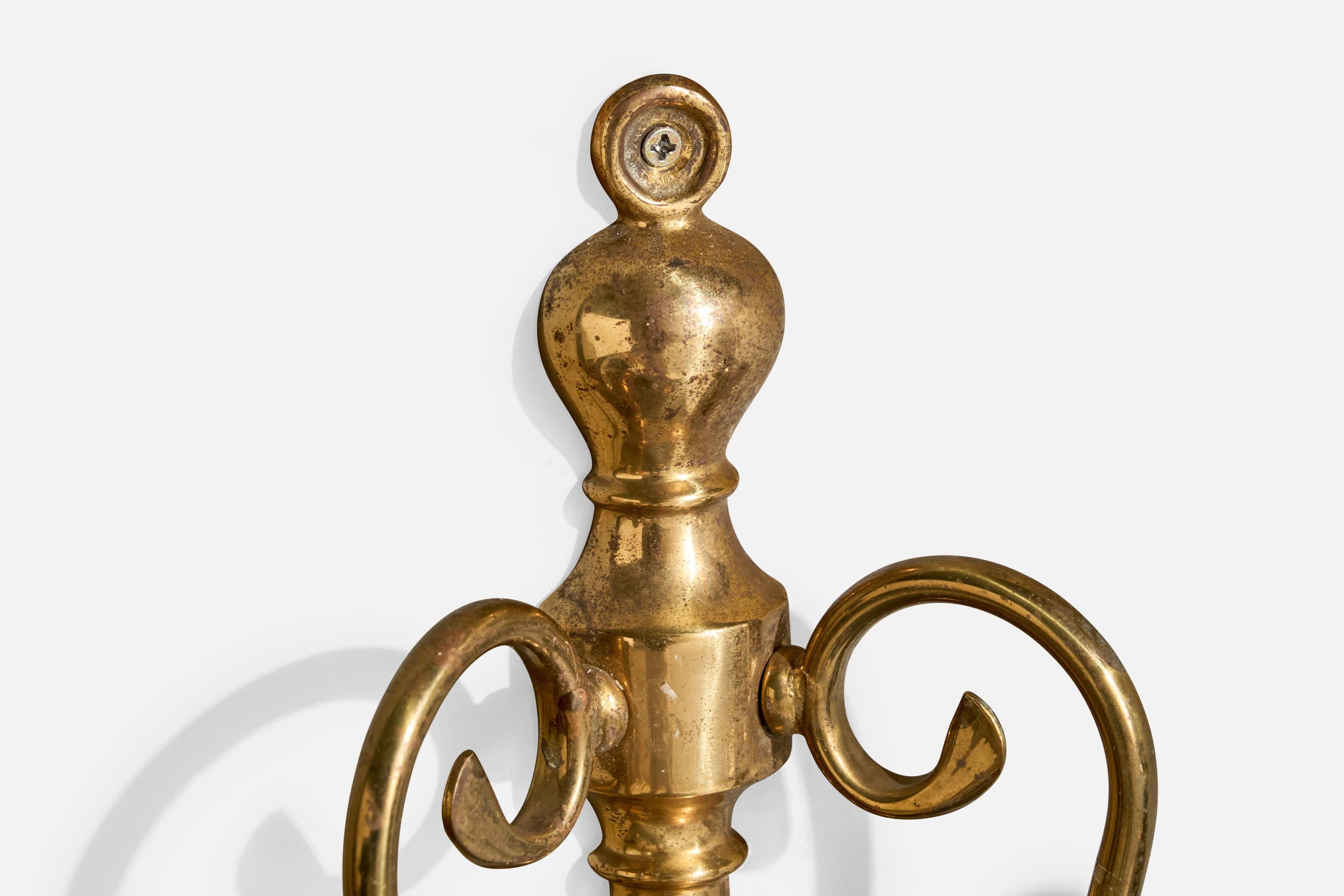French Designer, Wall Lights, Brass, Fabric, France, 1960s For Sale 2