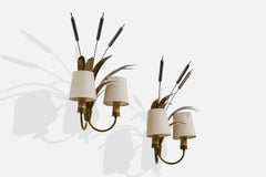 Französischer Designer, Wall Lights, Messing, Stoff, Frankreich, 1970er Jahre