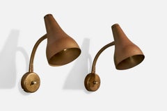 French Designer, Wall Lights, Brass, France, 1950s