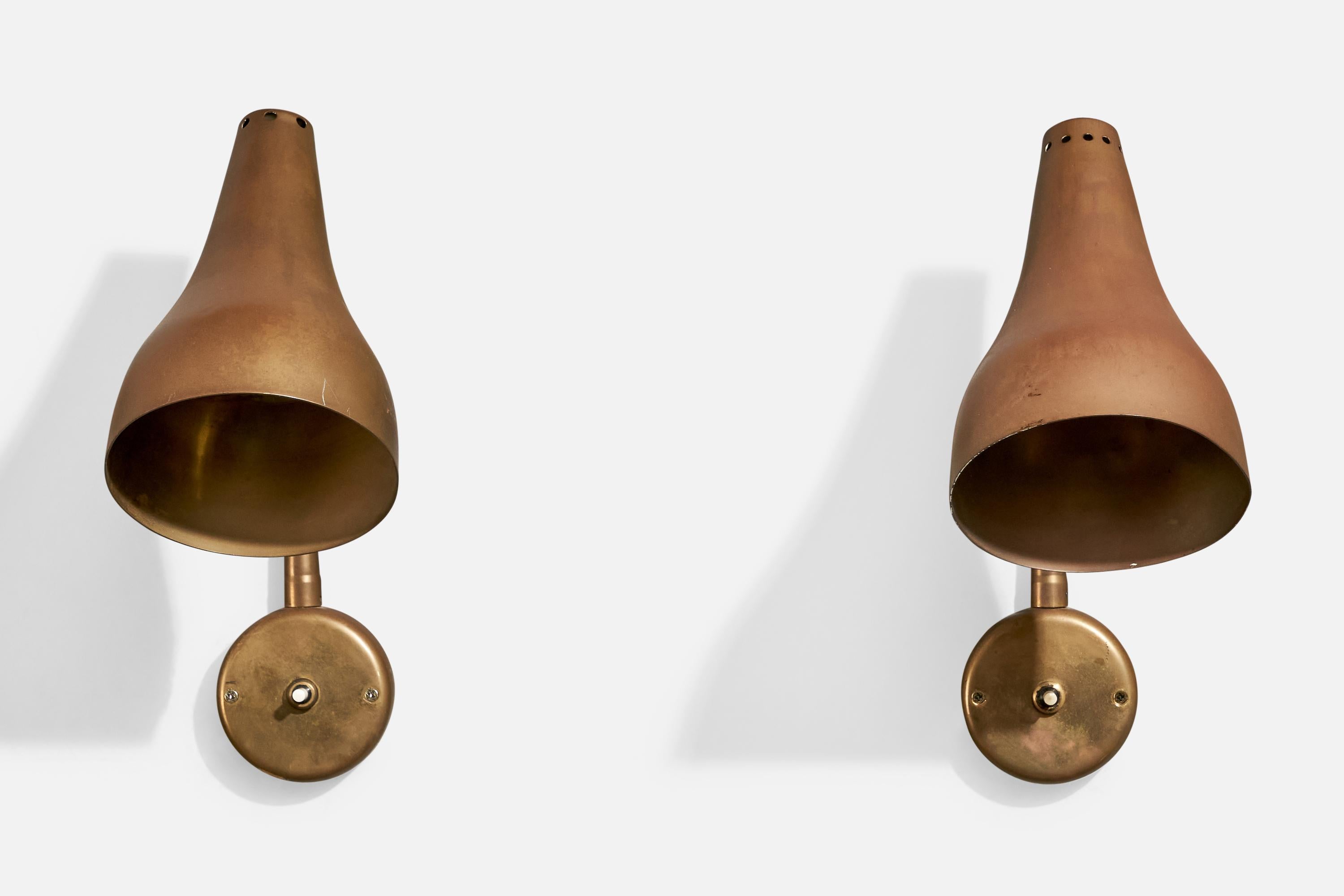 Mid-Century moderno Designer francese, Lampade da parete, Ottone, Francia, anni '50 in vendita