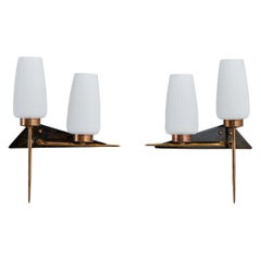 French Designer, Wall Lights, Brass, Glass, Acrylic, France, 1950s