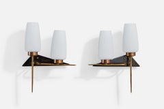 French Designer, Wall Lights, Brass, Glass, Acrylic, France, 1950s