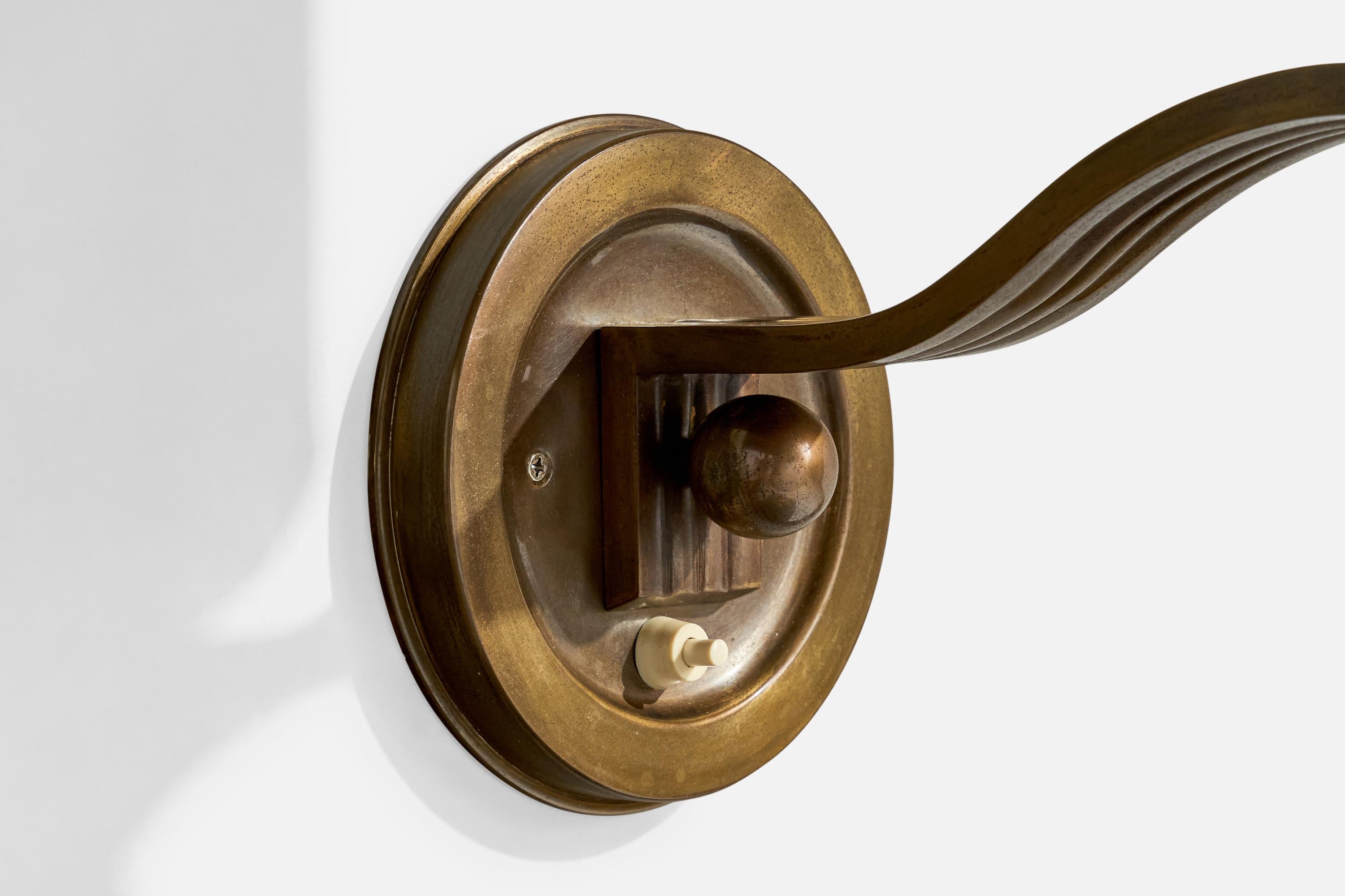French Designer, Wall Lights, Brass, Glass, France, 1940s 2